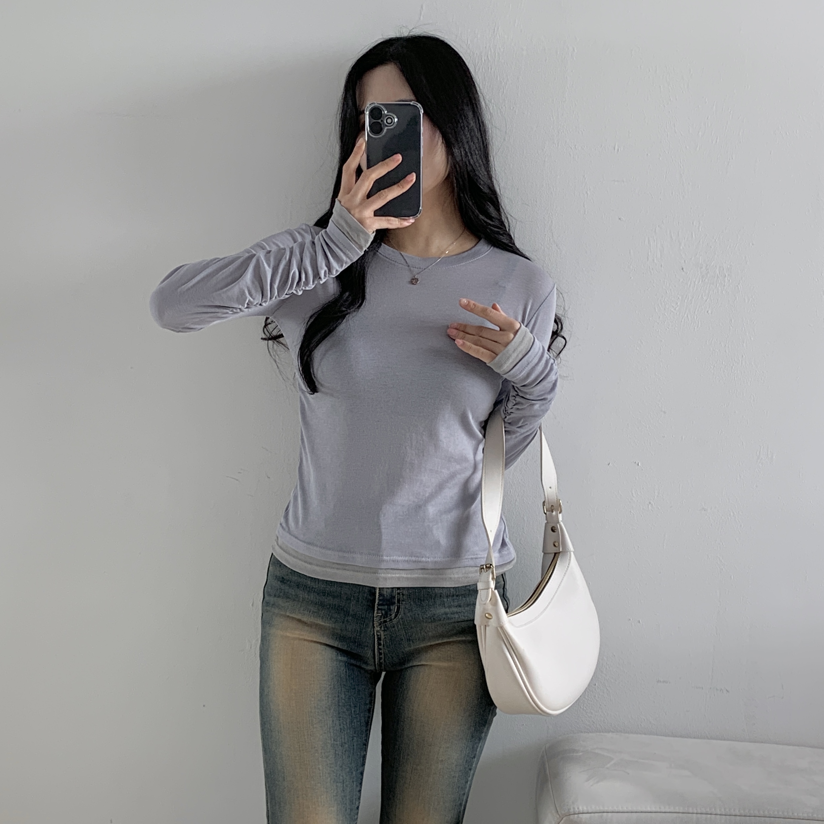 配色シャーリング長袖Tシャツ | 詳細画像2