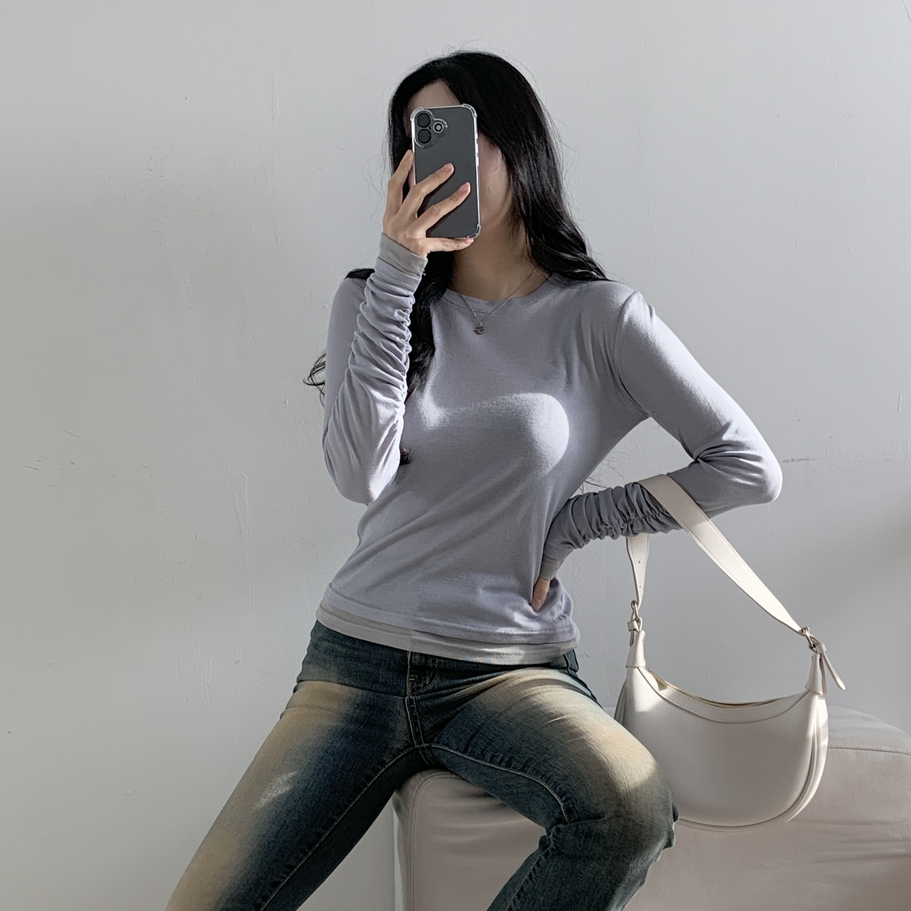 配色シャーリング長袖Tシャツ | 詳細画像4