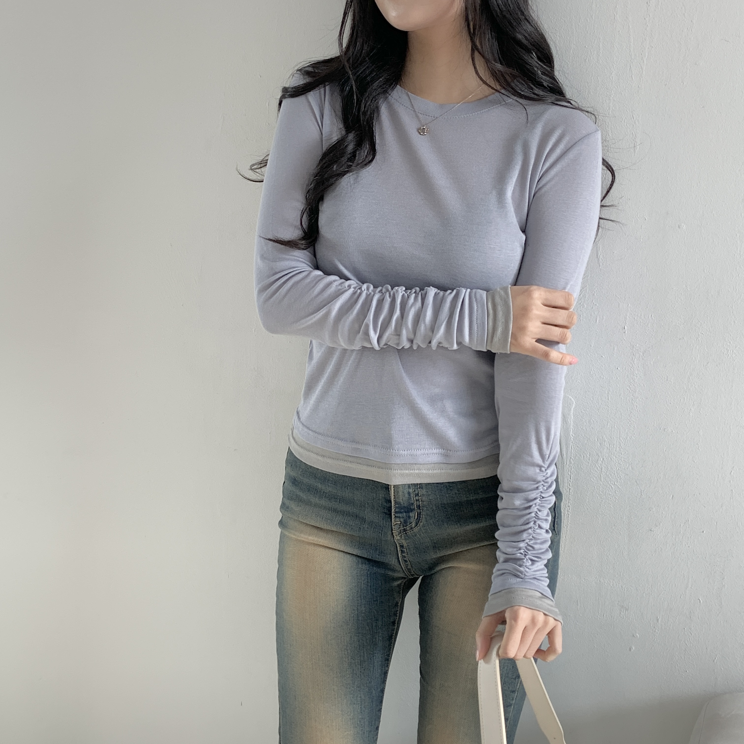 配色シャーリング長袖Tシャツ | 詳細画像5