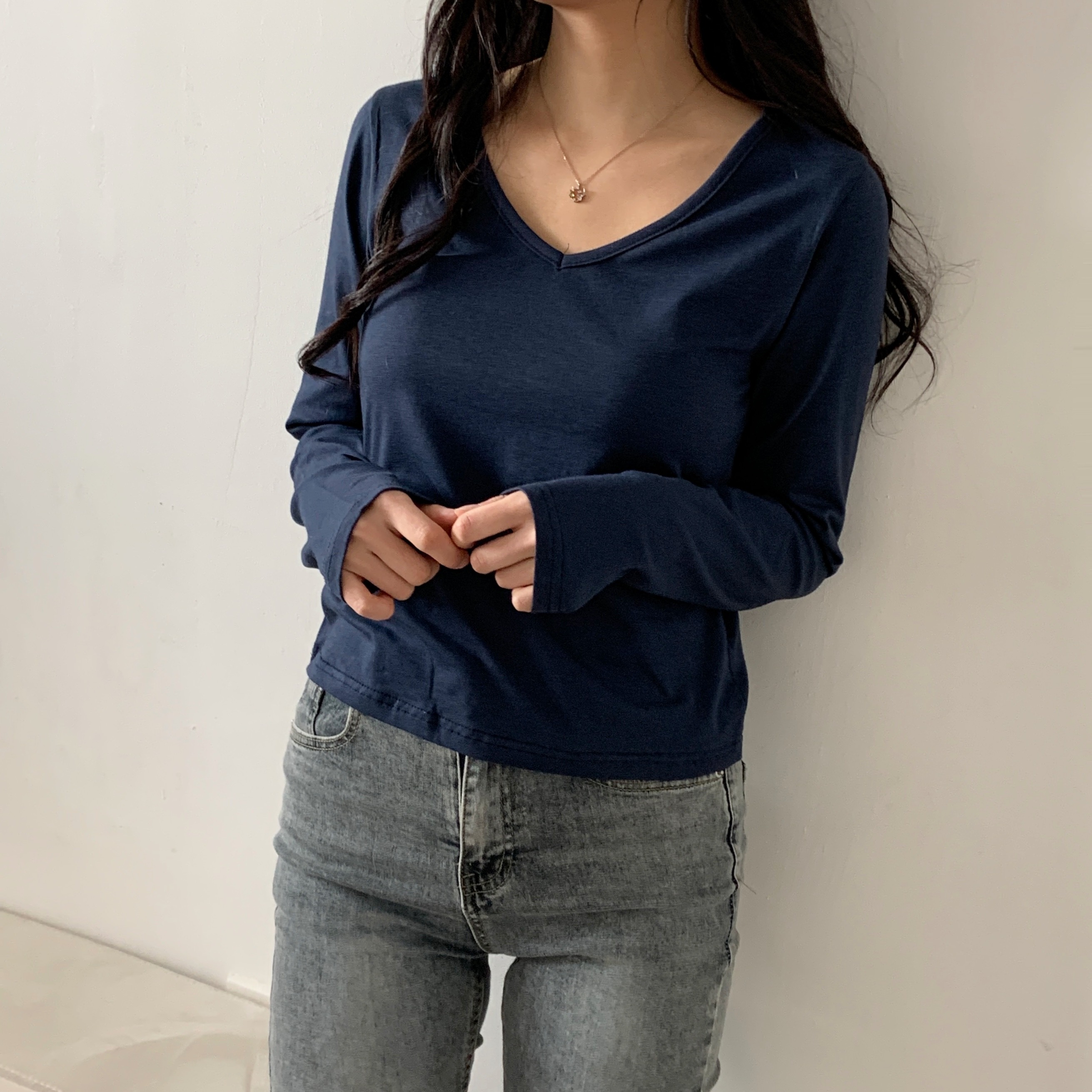 モダール混Vネック長袖Tシャツ | 詳細画像6