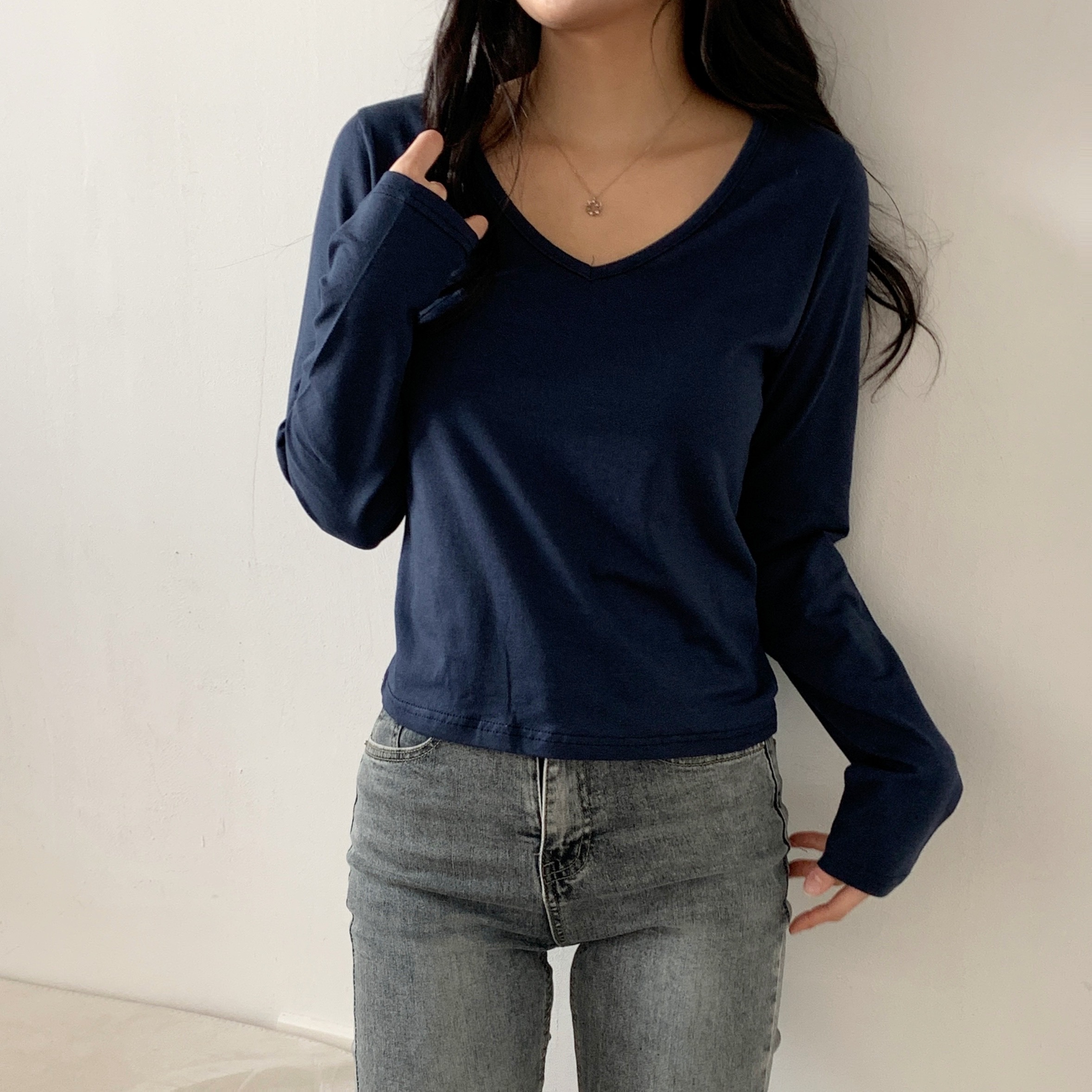 モダール混Vネック長袖Tシャツ | 詳細画像8