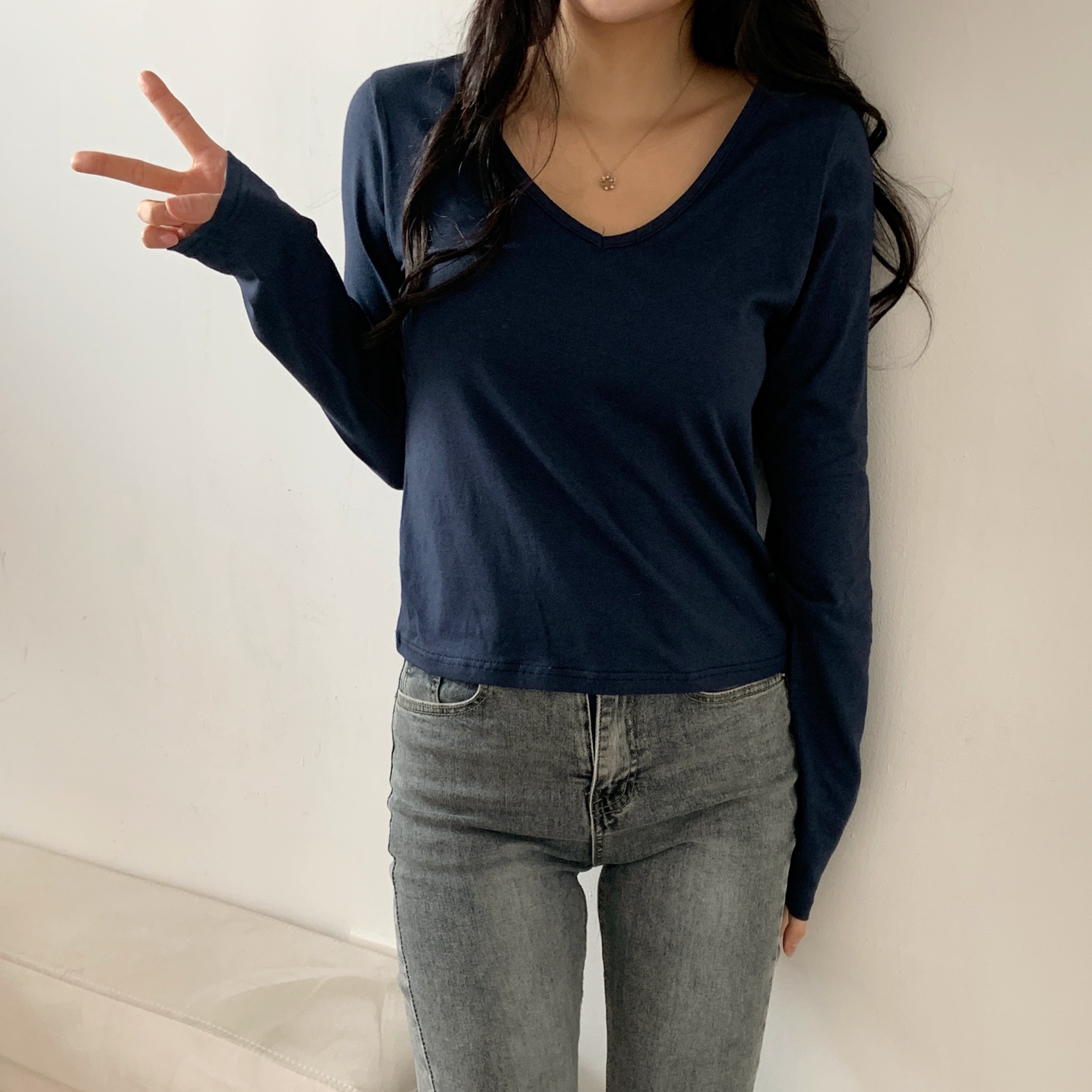 モダール混Vネック長袖Tシャツ | 詳細画像7