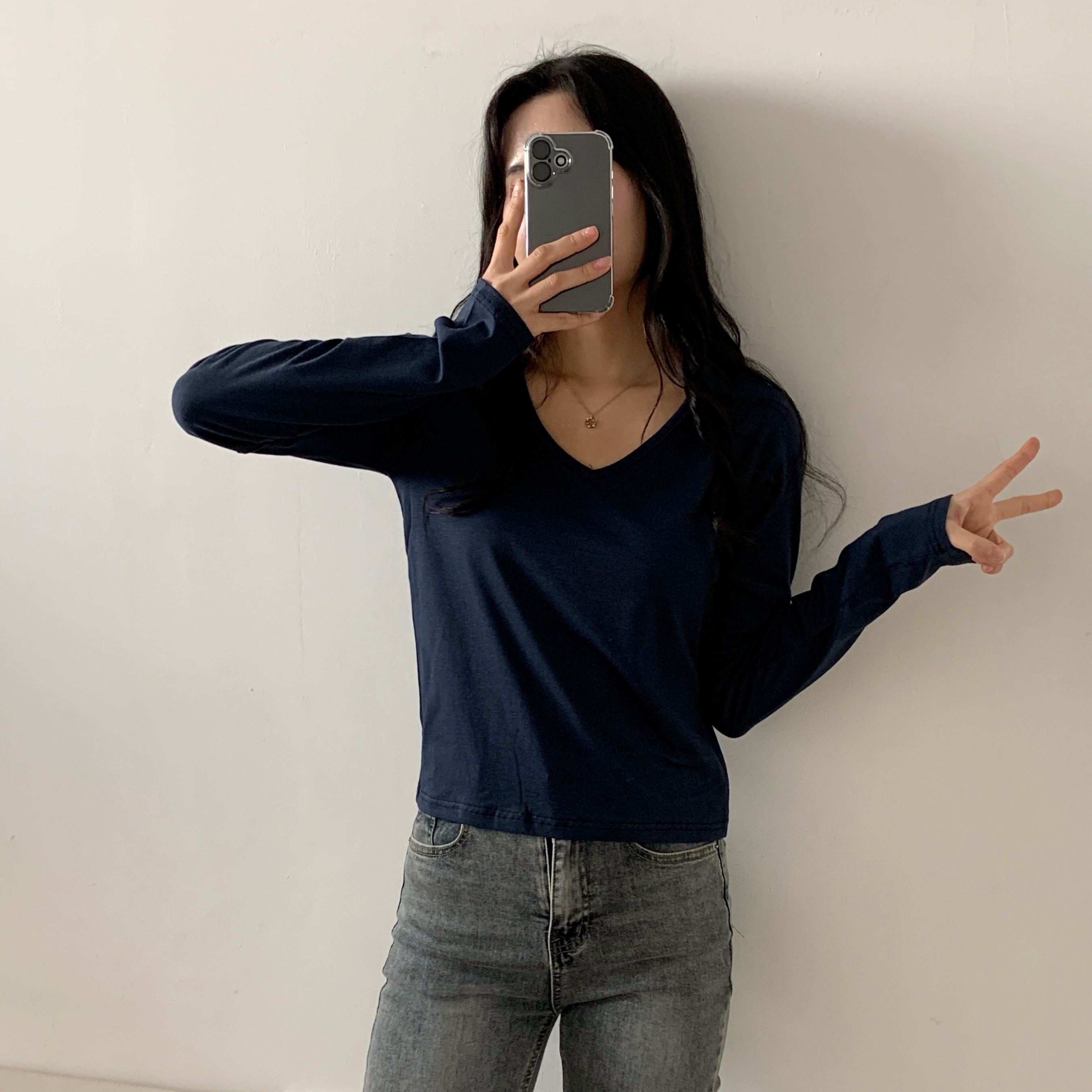 モダール混Vネック長袖Tシャツ | 詳細画像5