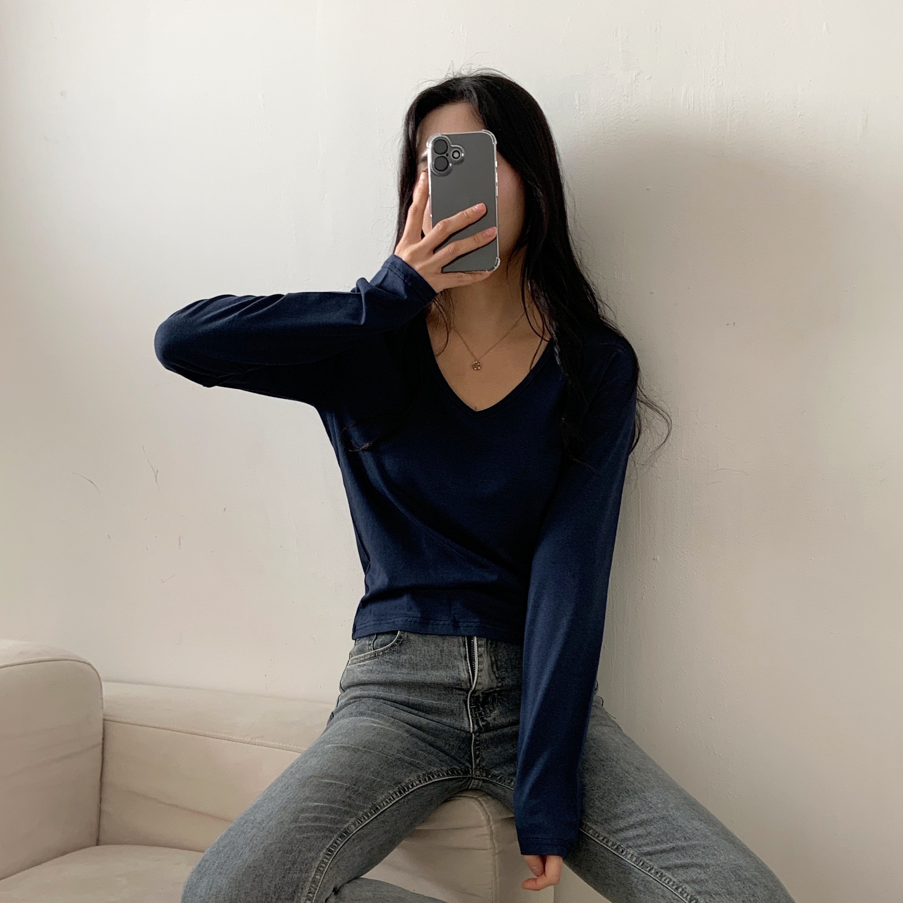 モダール混Vネック長袖Tシャツ | 詳細画像11