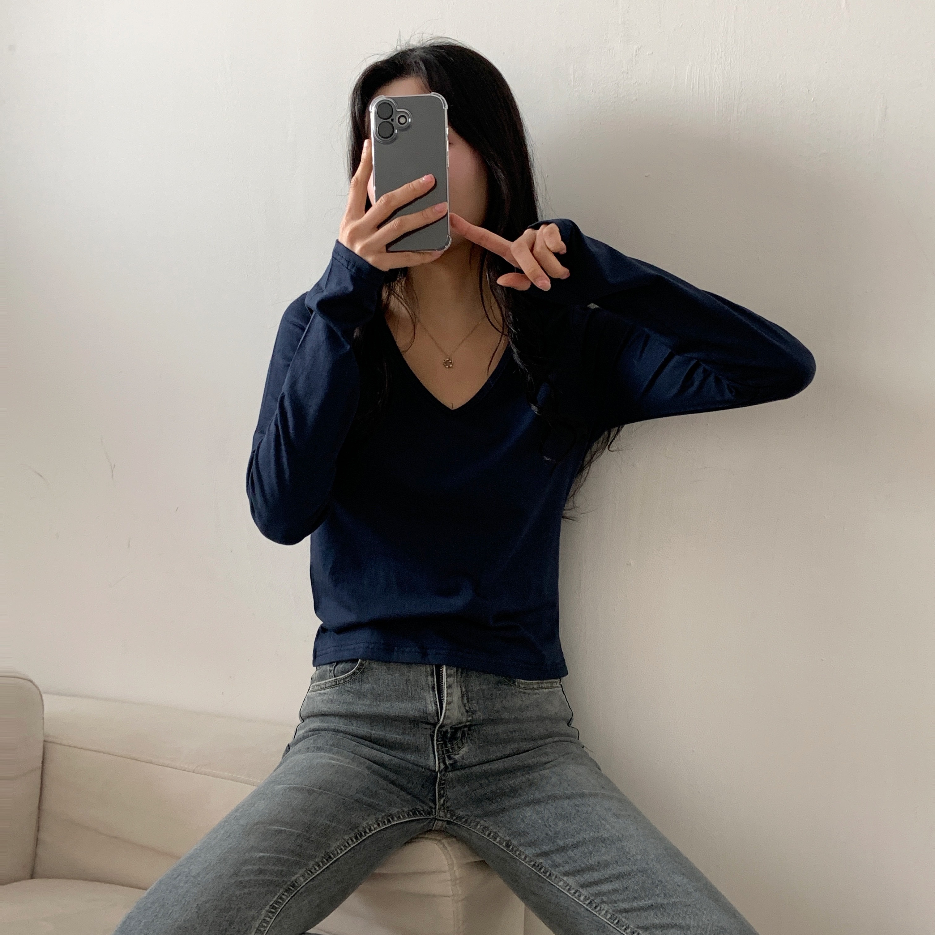 モダール混Vネック長袖Tシャツ | 詳細画像12