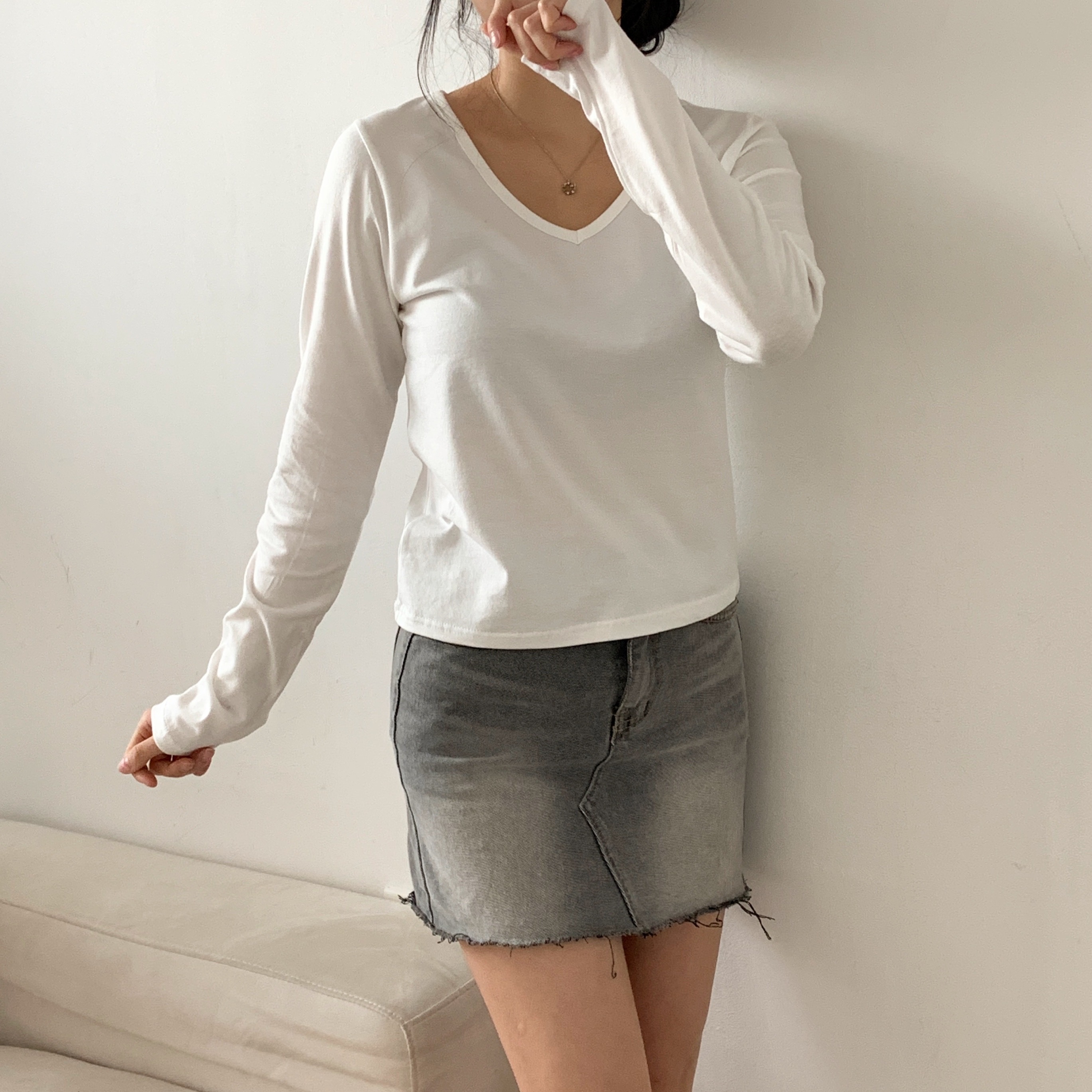 モダール混Vネック長袖Tシャツ | 詳細画像15