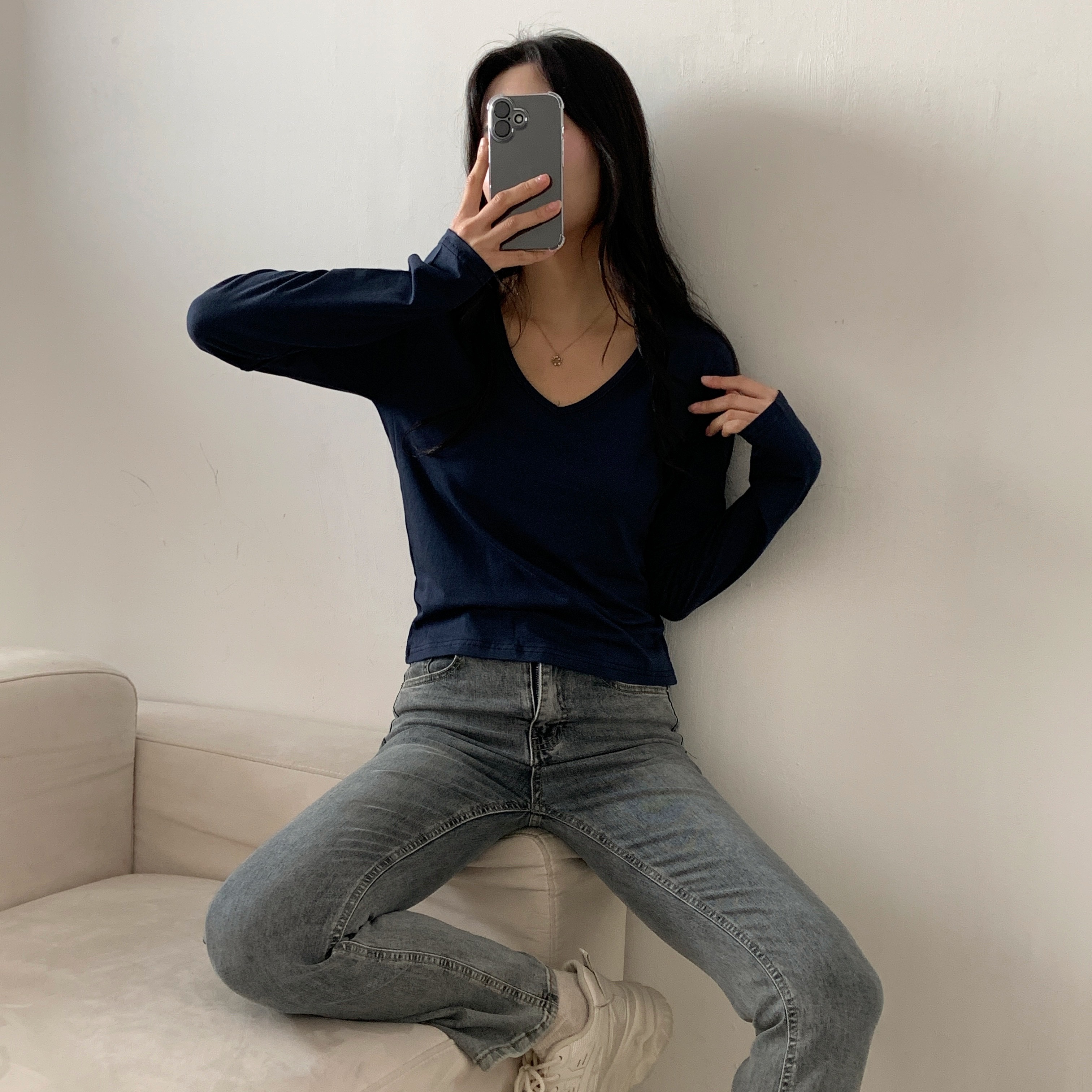 モダール混Vネック長袖Tシャツ | 詳細画像13