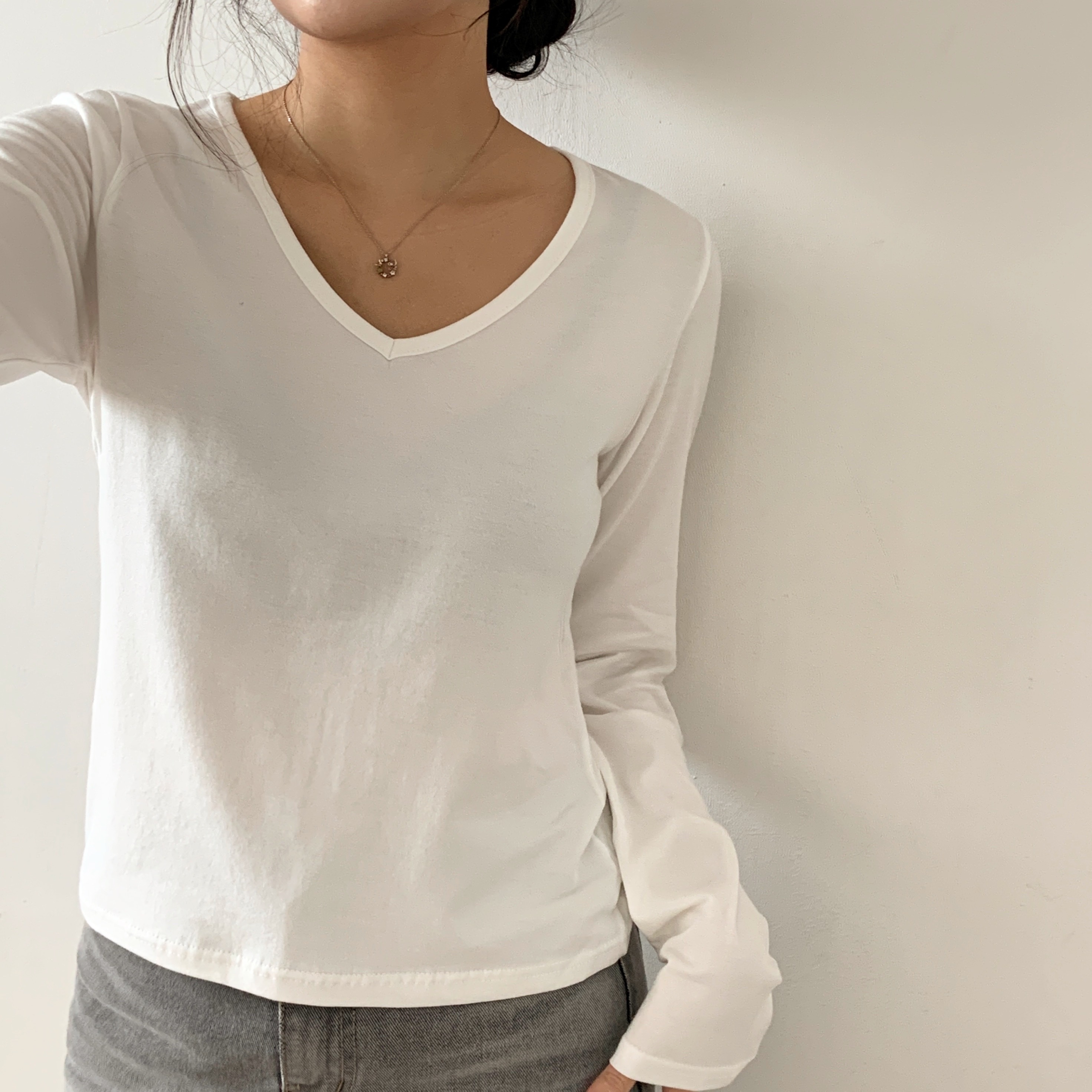 モダール混Vネック長袖Tシャツ | 詳細画像19