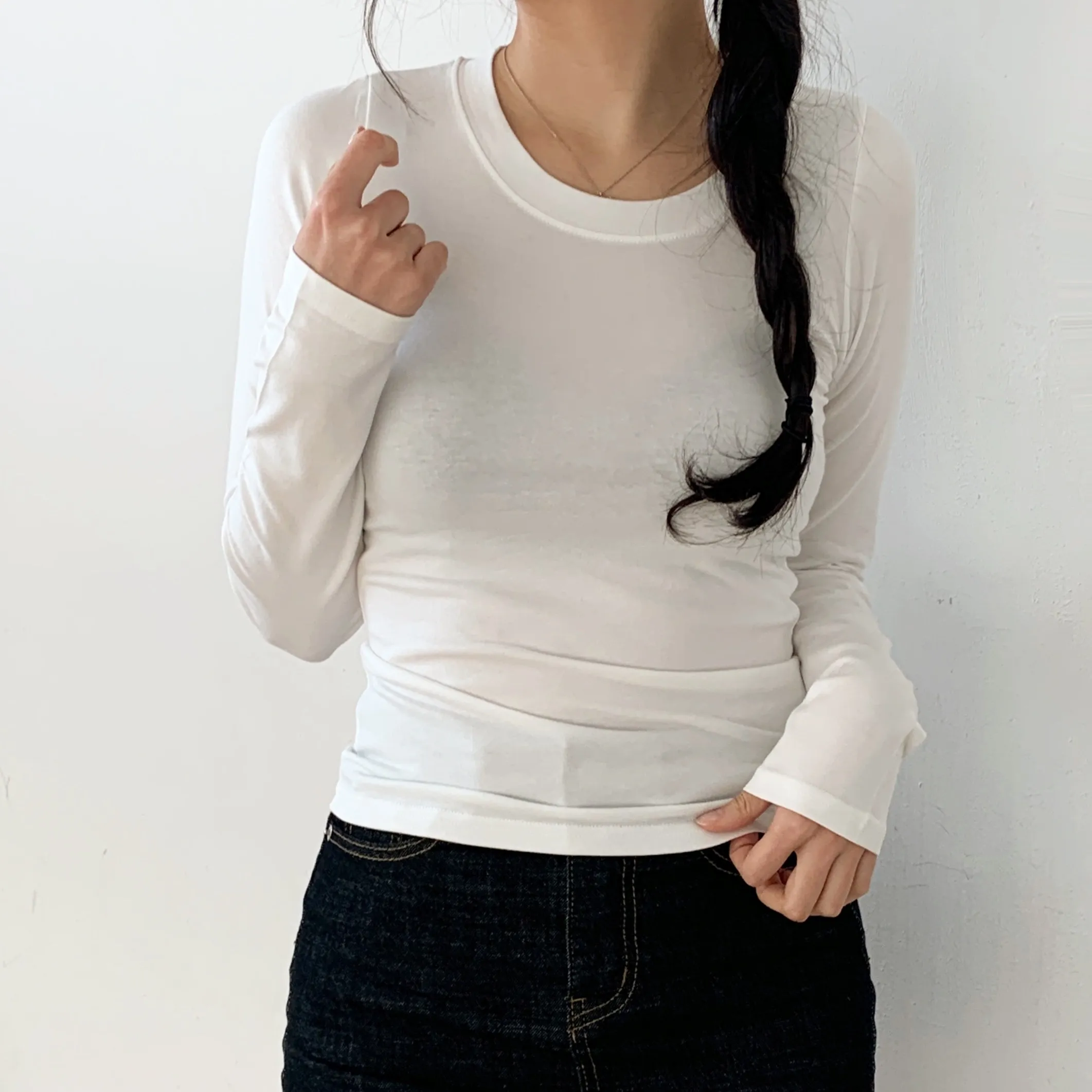 ラウンドネックスリム長袖Tシャツ | 詳細画像1