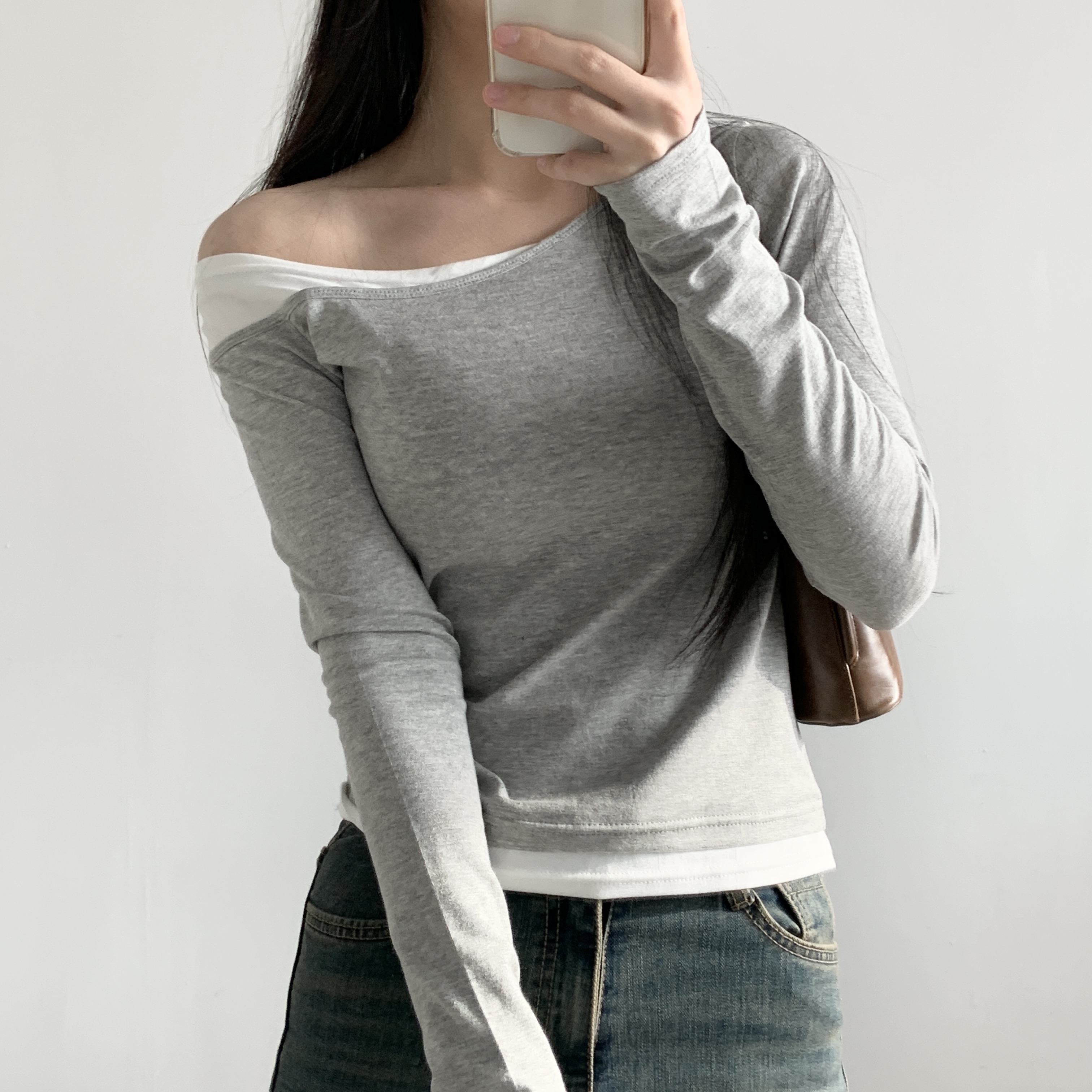 モダール混配色ワンショルダーTシャツ | 詳細画像3