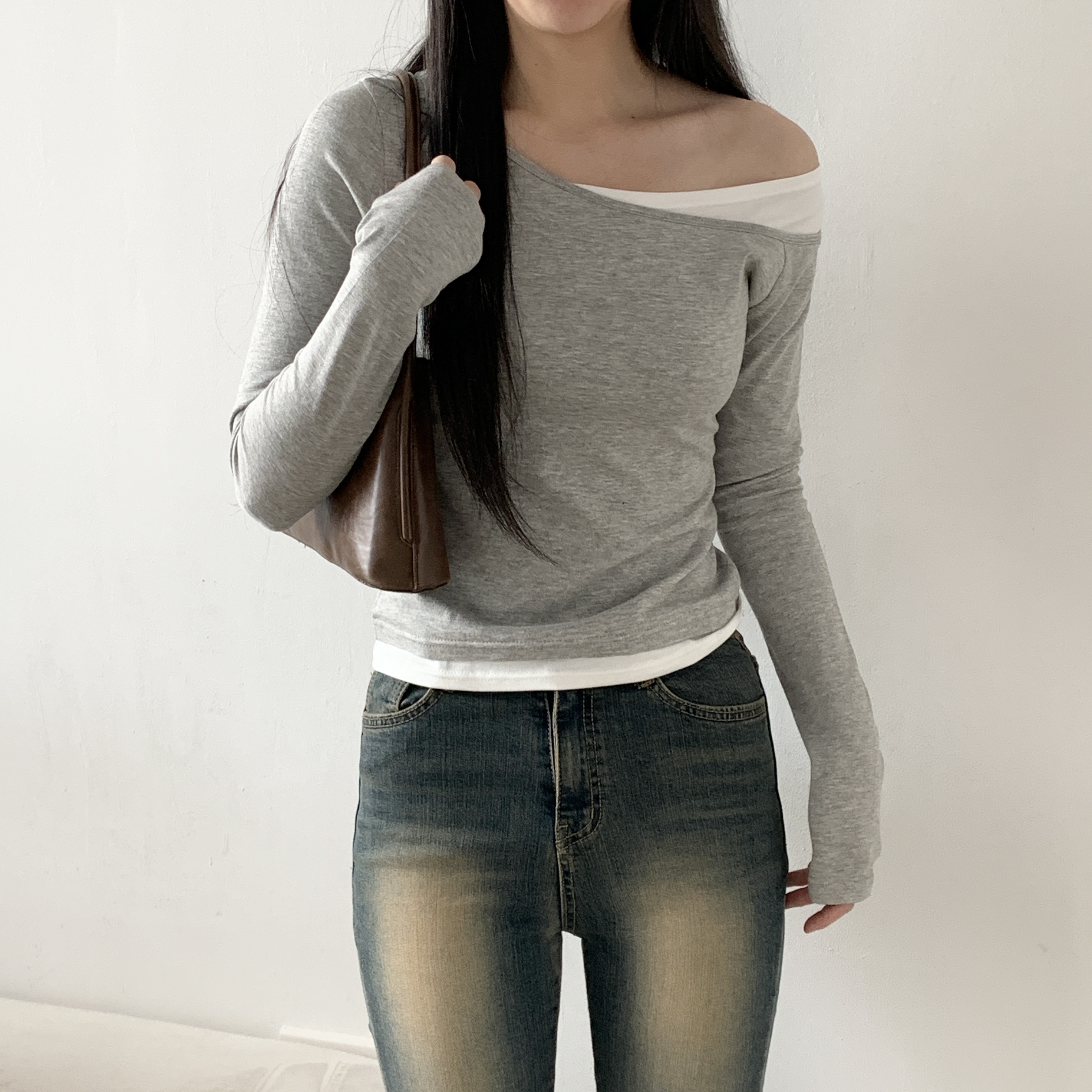 モダール混配色ワンショルダーTシャツ | 詳細画像6