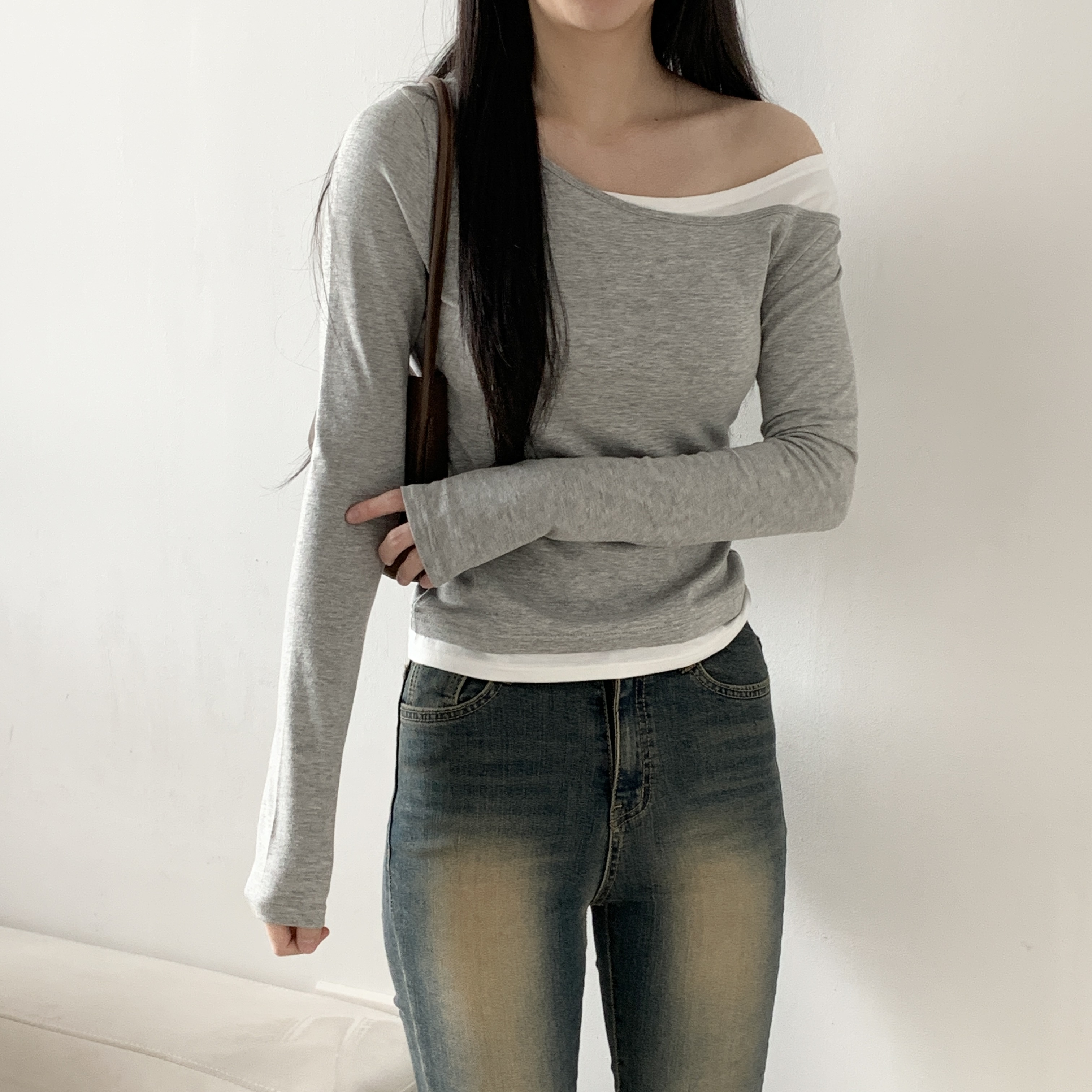 モダール混配色ワンショルダーTシャツ | 詳細画像8