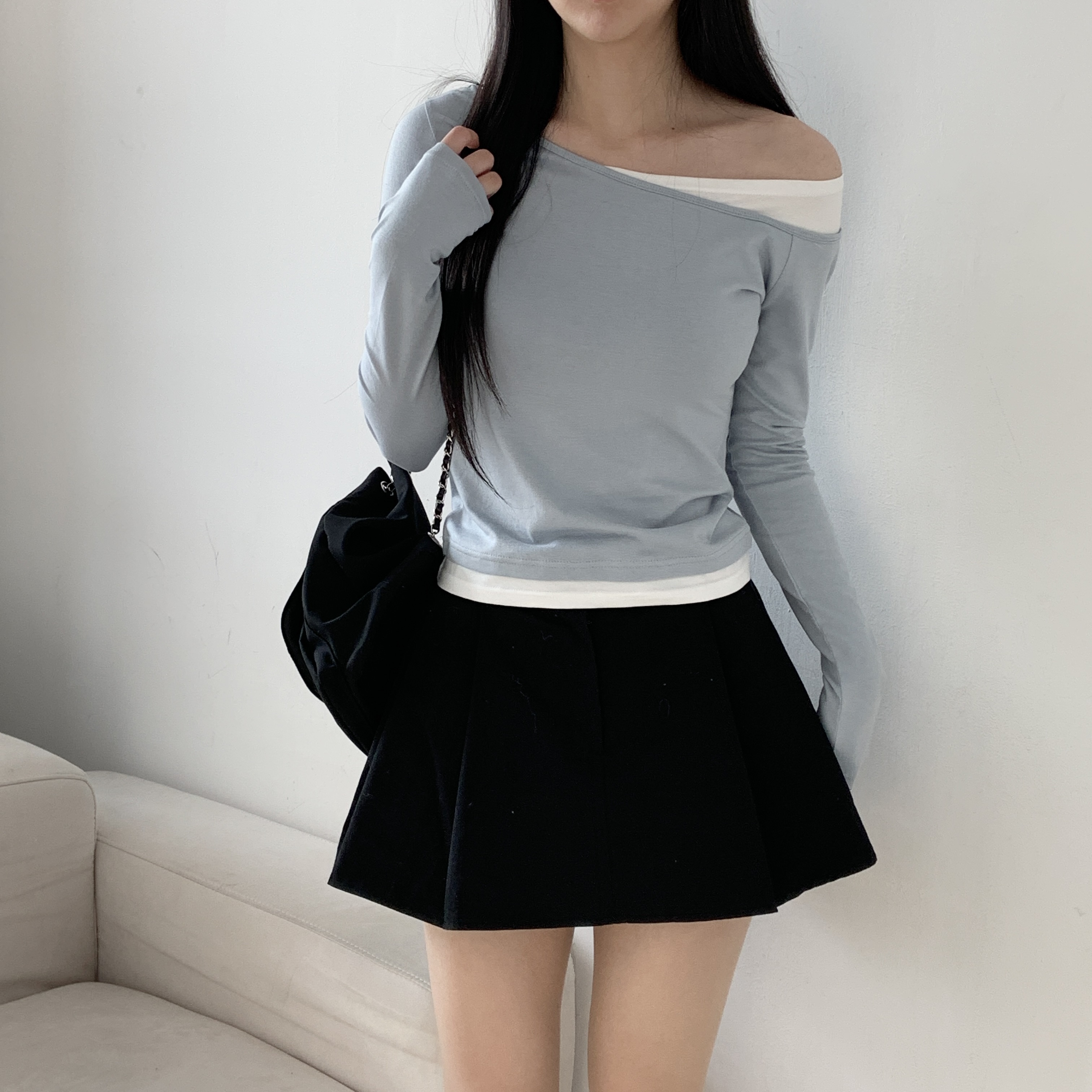 モダール混配色ワンショルダーTシャツ | 詳細画像13