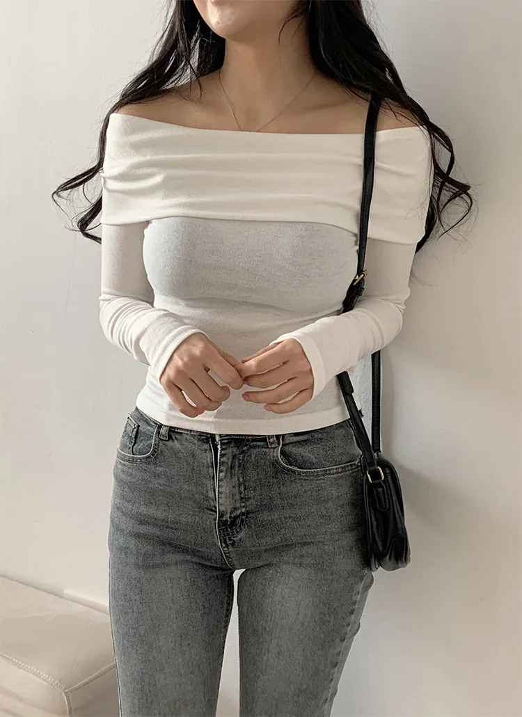 オフショルダーラップスリムTシャツ | 詳細画像1