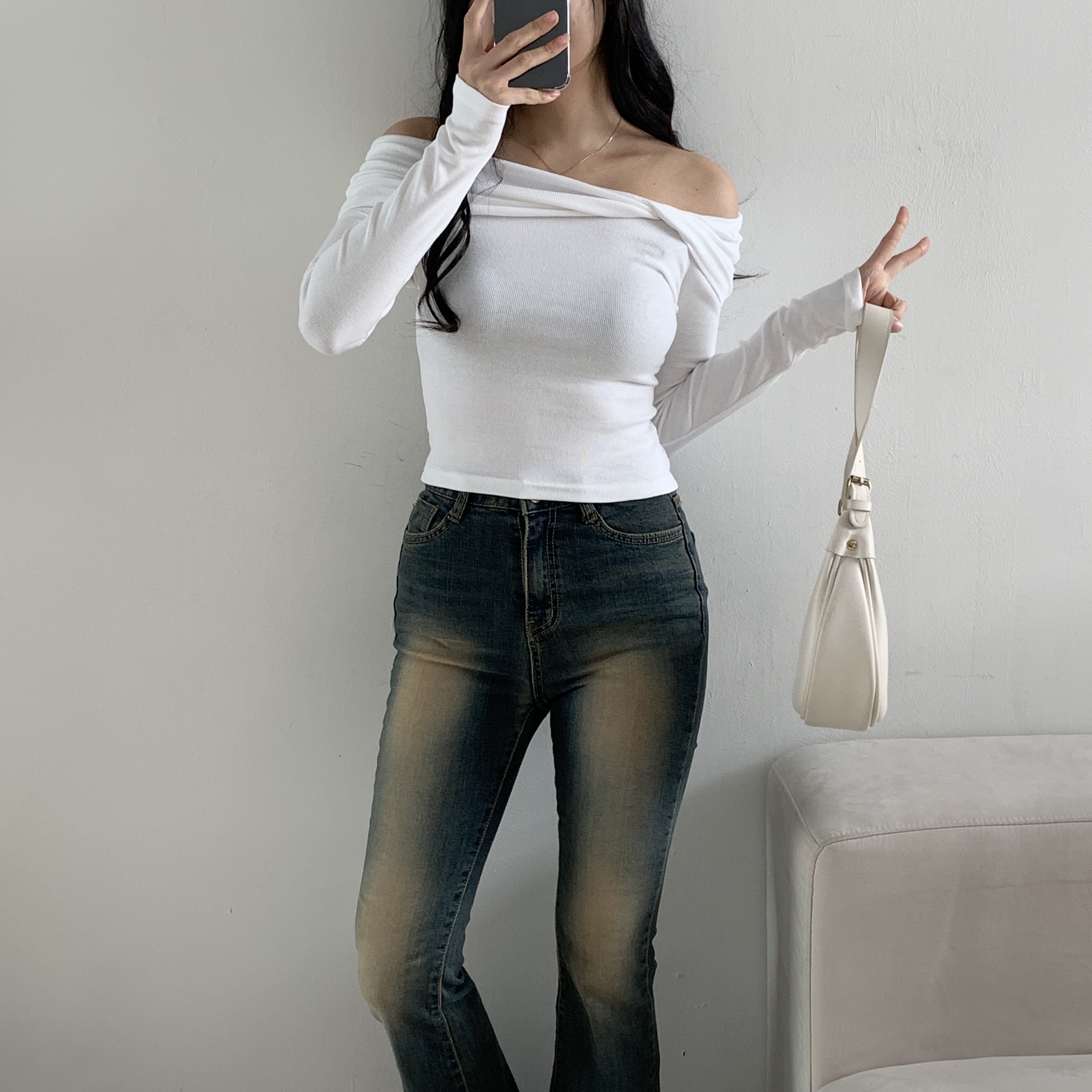 ツイストオフショルダーリブTシャツ | 詳細画像2