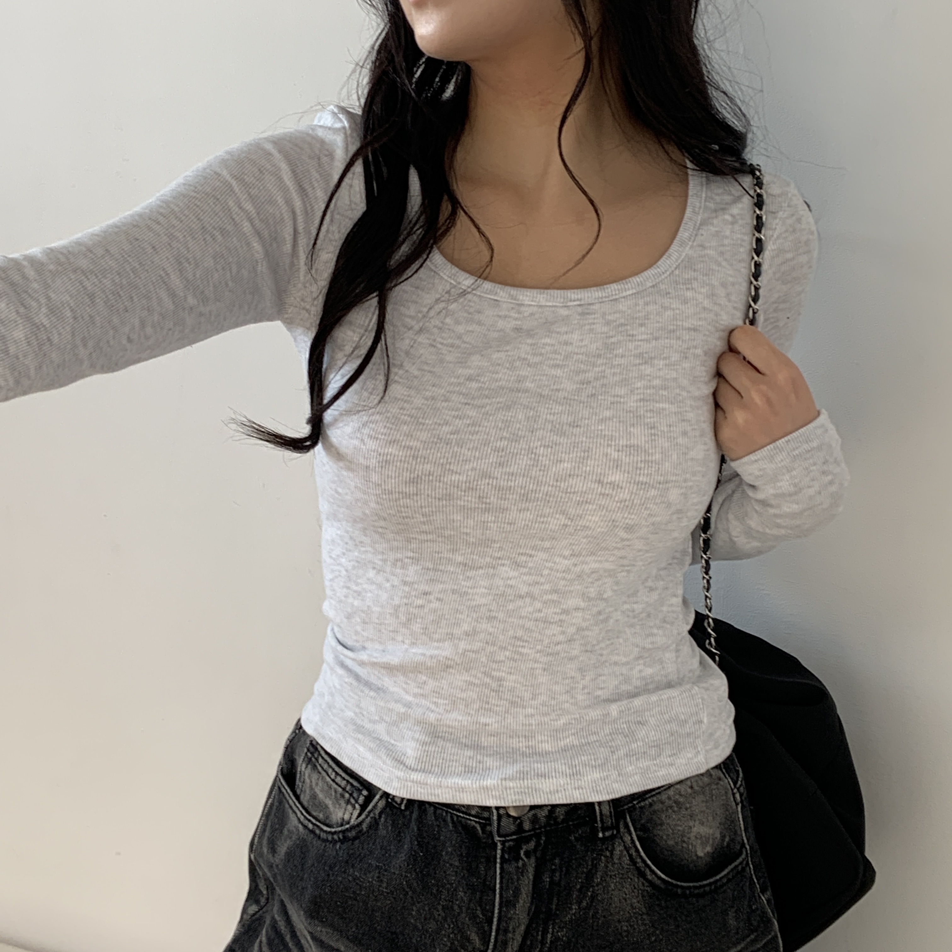 スクエアネックスリムリブTシャツ | 詳細画像7