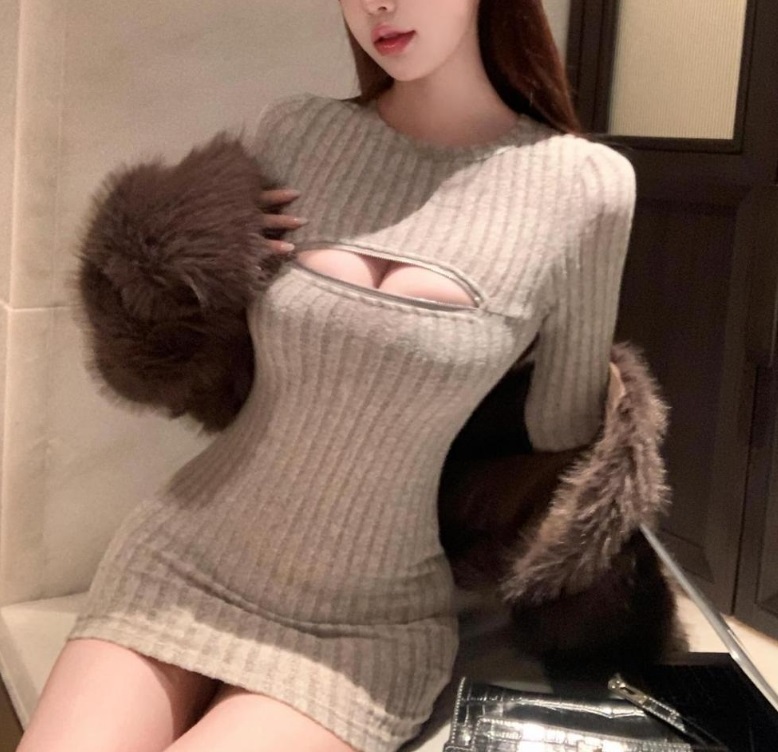 起毛ジップスリットタイトリブミニワンピース | 詳細画像4