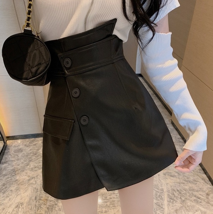 レザー調ハイウエストボタンキュロットショートパンツ | 詳細画像8