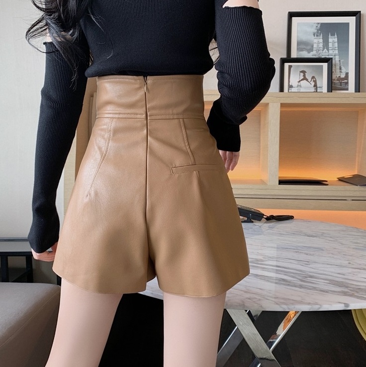 レザー調ハイウエストボタンキュロットショートパンツ | 詳細画像11