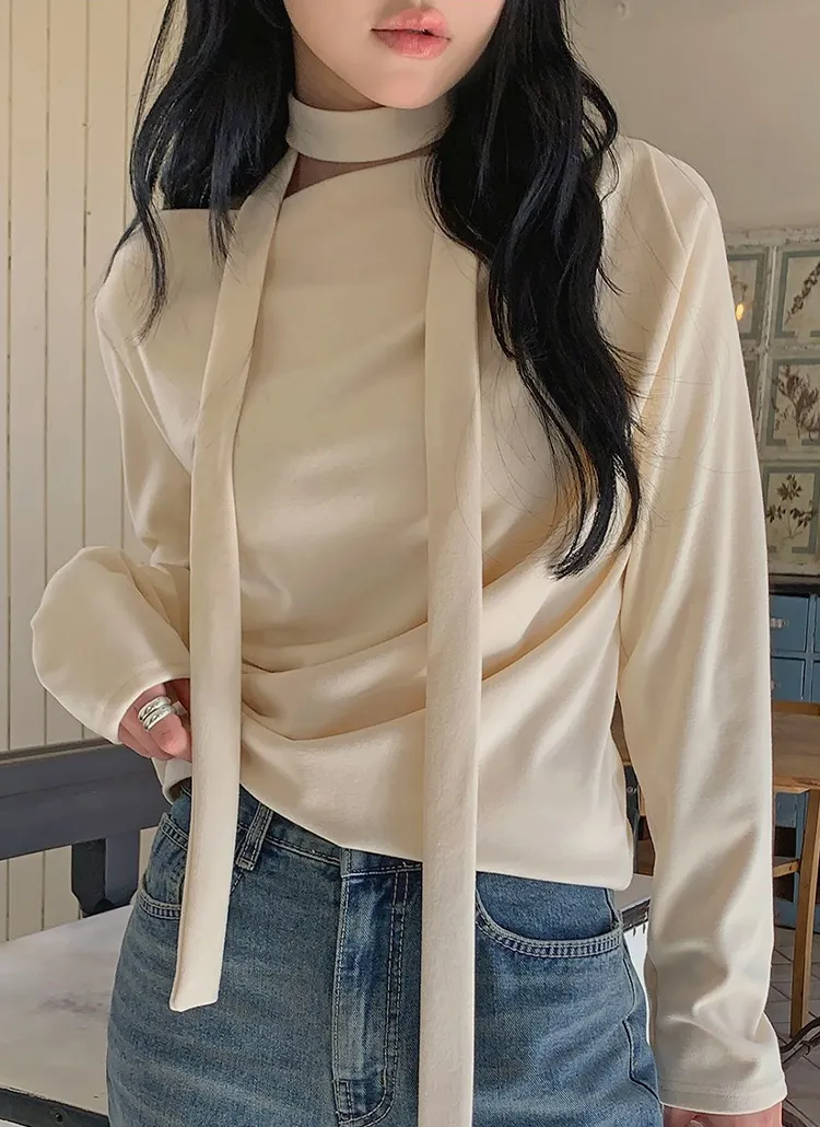 ストラップ付両起毛ドレープボートネックTシャツ | hotping | 詳細画像1