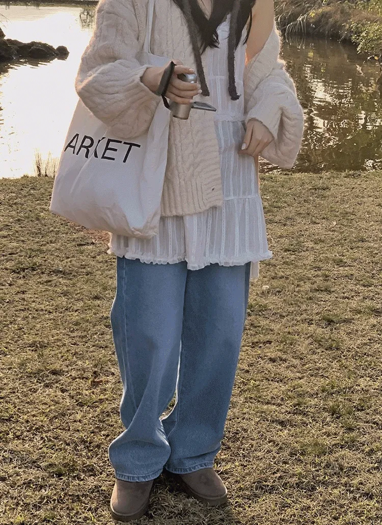 裏起毛バックゴムワイドデニムパンツ | hotping | 詳細画像1