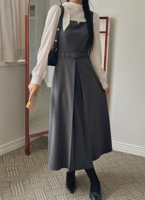 カラーネックダブルボタンキルティングベストワンピース | レディース