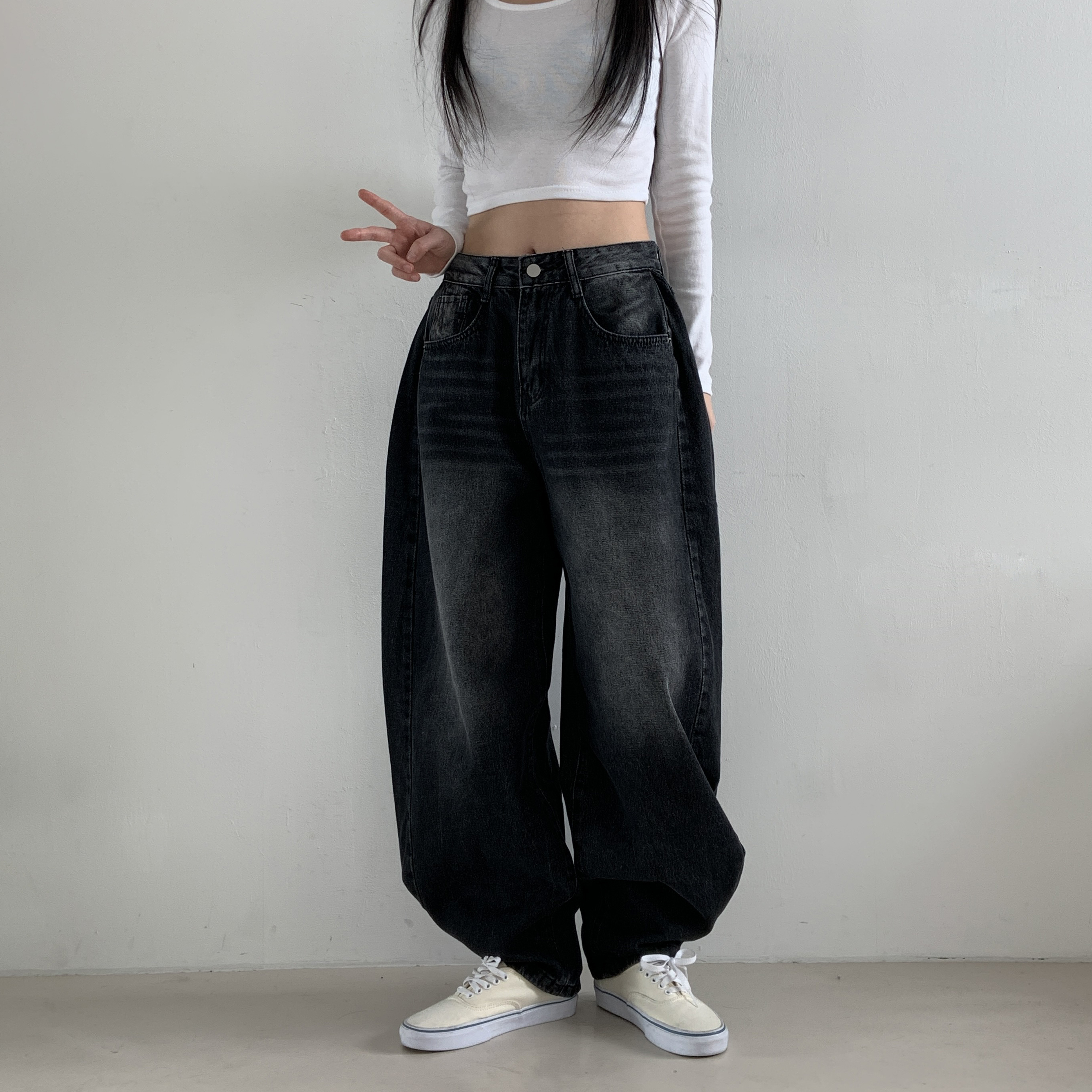 サイドタックボタンヘムワイドデニムパンツ(ブラックデニム) | 詳細画像6