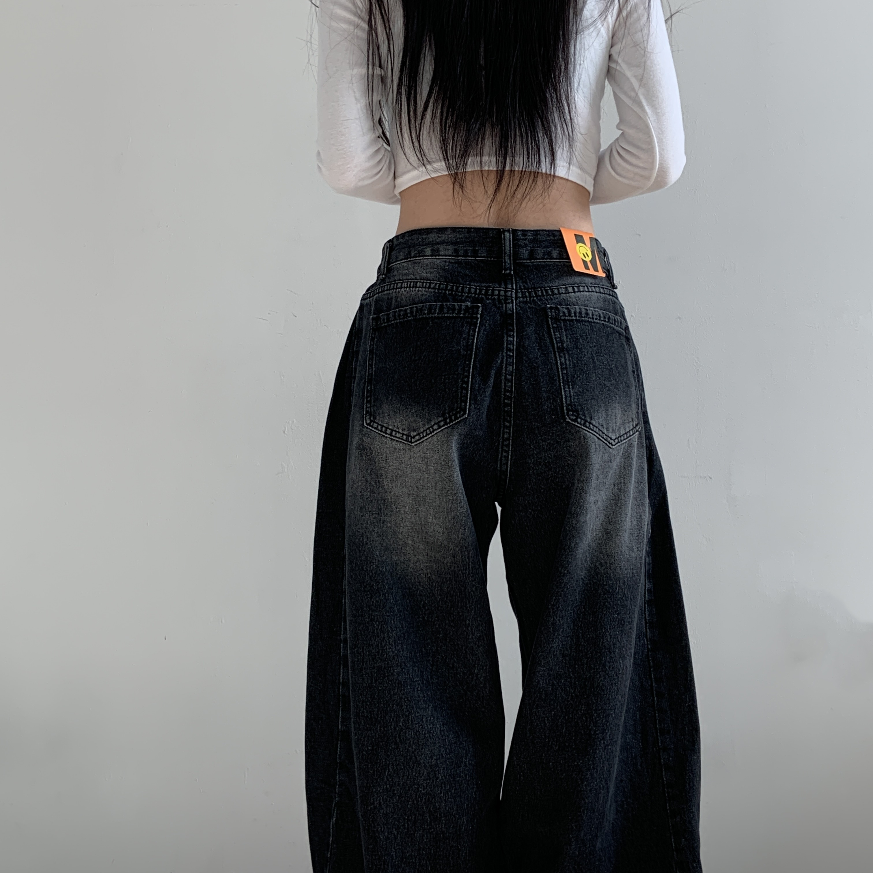 サイドタックボタンヘムワイドデニムパンツ(ブラックデニム) | 詳細画像9