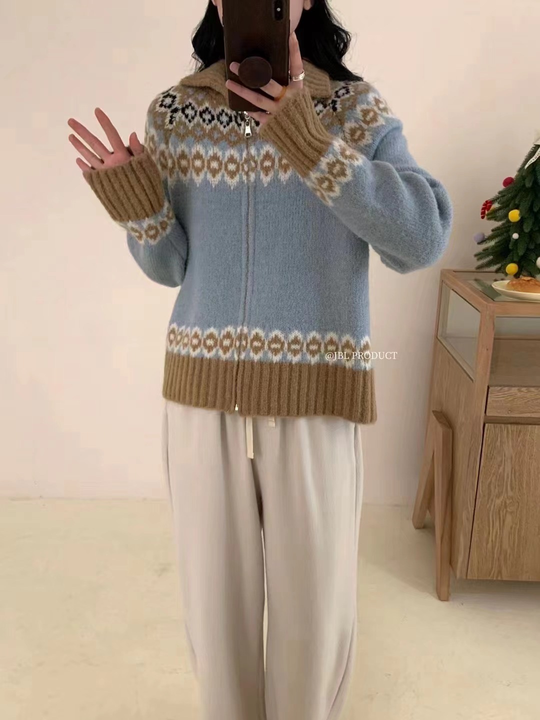 ウール混カラーダブルジップノルディックカーディガン | 詳細画像4