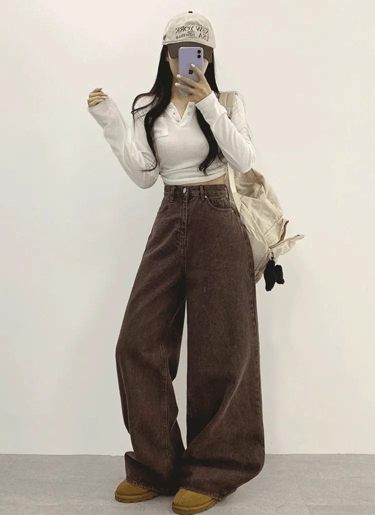 ブラウンワイドデニムパンツ | withhuilin | 詳細画像1