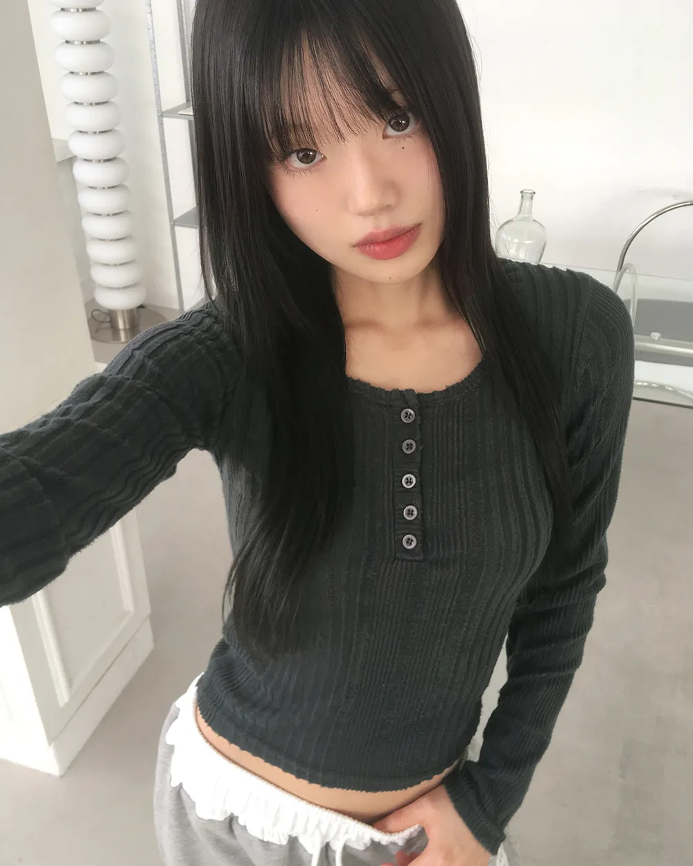 起毛ハーフボタンスリム長袖Tシャツ | WONDERWONDER | 詳細画像1
