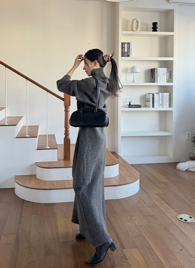 タートルネックニットノースリ&オープンカーディガン&ニットスカート