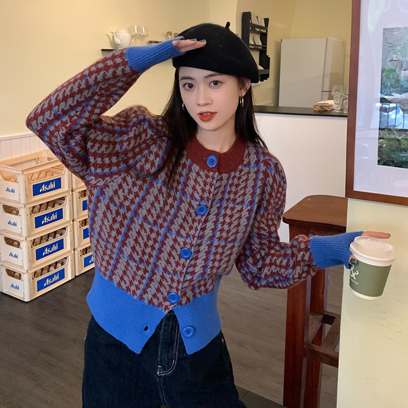 配色パフハウンドトゥースカーディガン | 詳細画像4