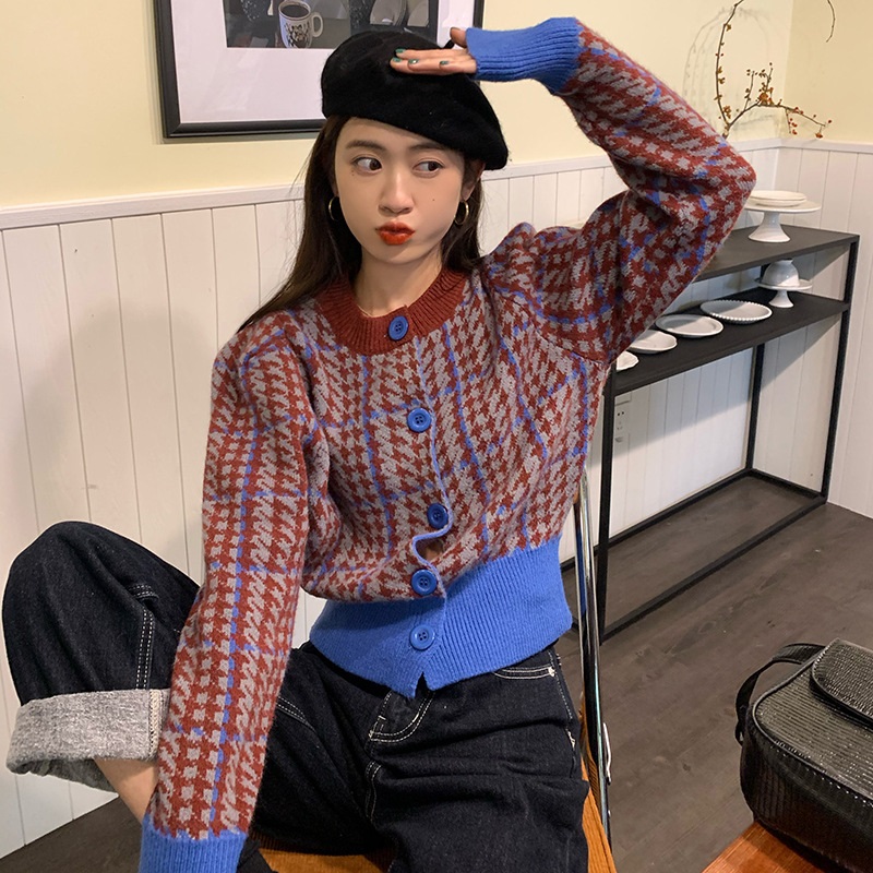 配色パフハウンドトゥースカーディガン | 詳細画像5