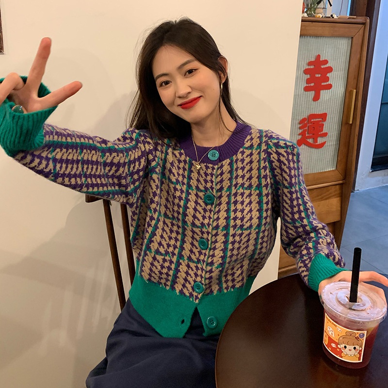 配色パフハウンドトゥースカーディガン | 詳細画像8