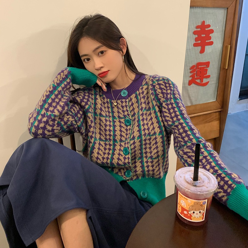 配色パフハウンドトゥースカーディガン | 詳細画像10