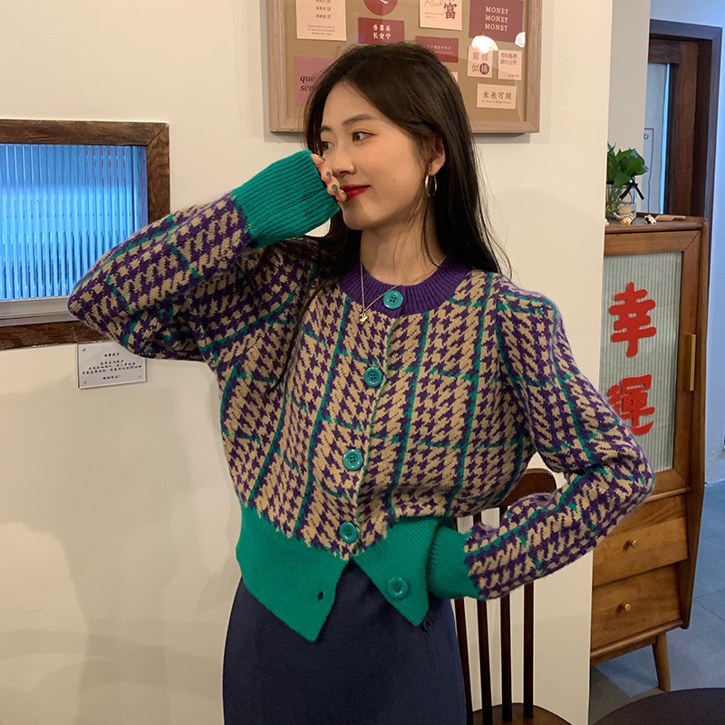 配色パフハウンドトゥースカーディガン | 詳細画像14