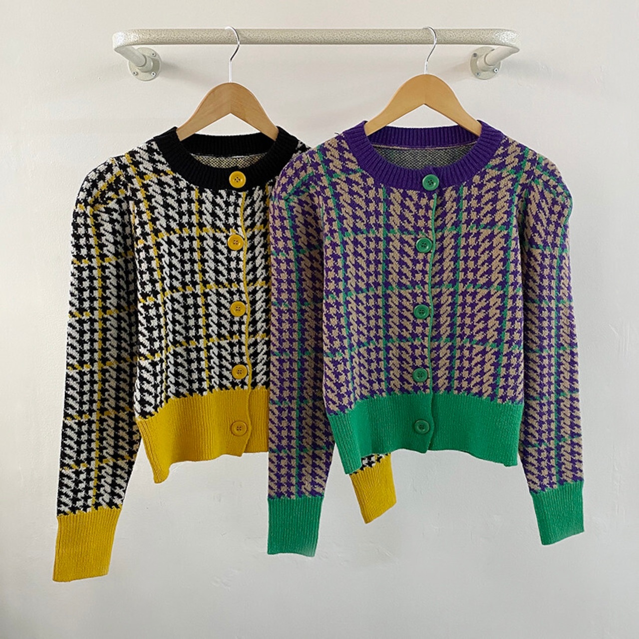 配色パフハウンドトゥースカーディガン | 詳細画像18