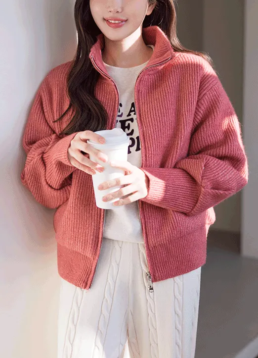 エコファー裏地パフスリーブジップアップカーディガン | styleonme | 詳細画像1