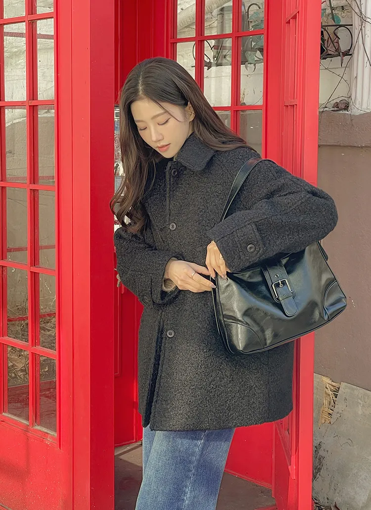 キルト裏地シングルカラーボアハーフコート | ODE | 詳細画像1