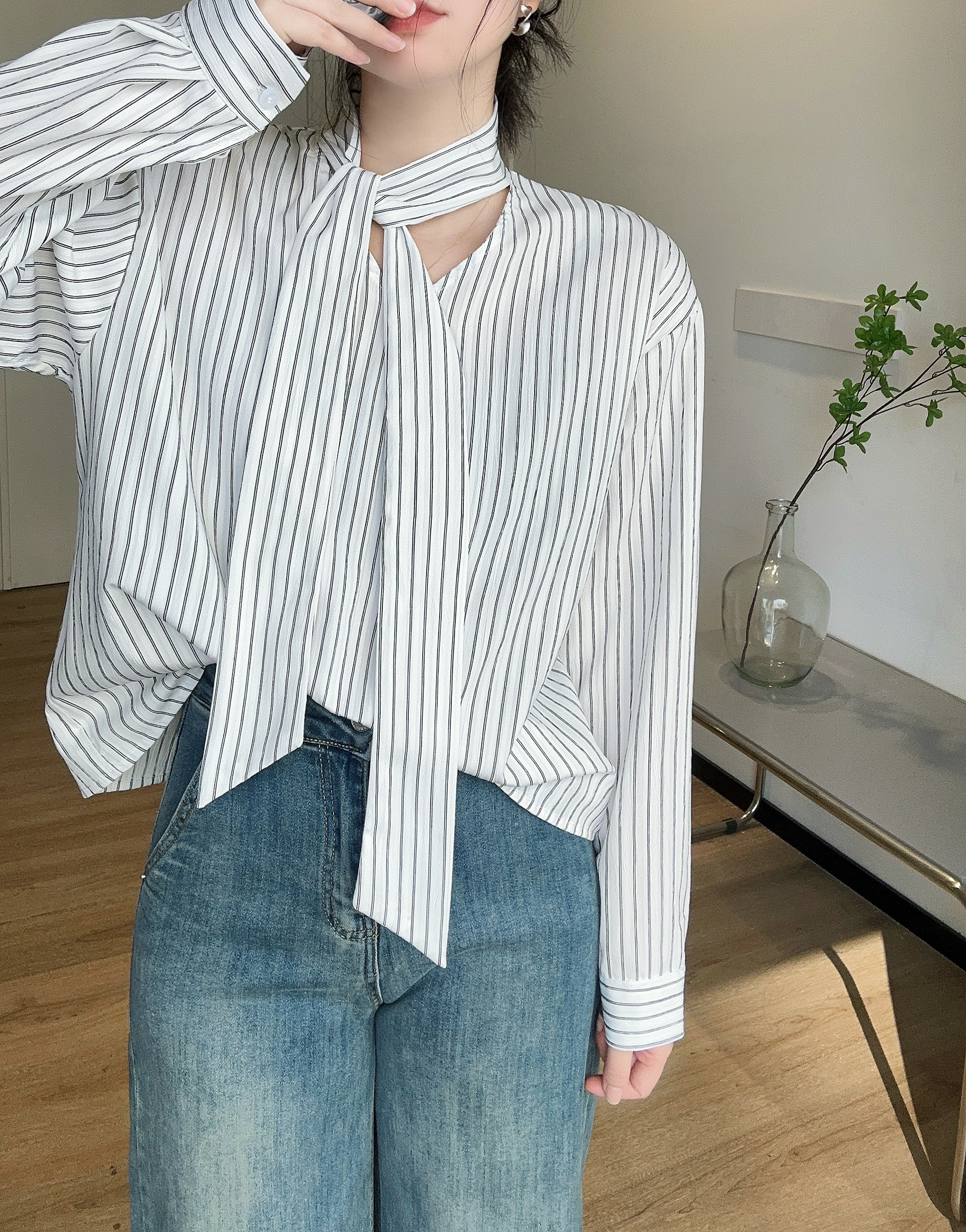 ボウタイストライプリンクルブラウス | 詳細画像11