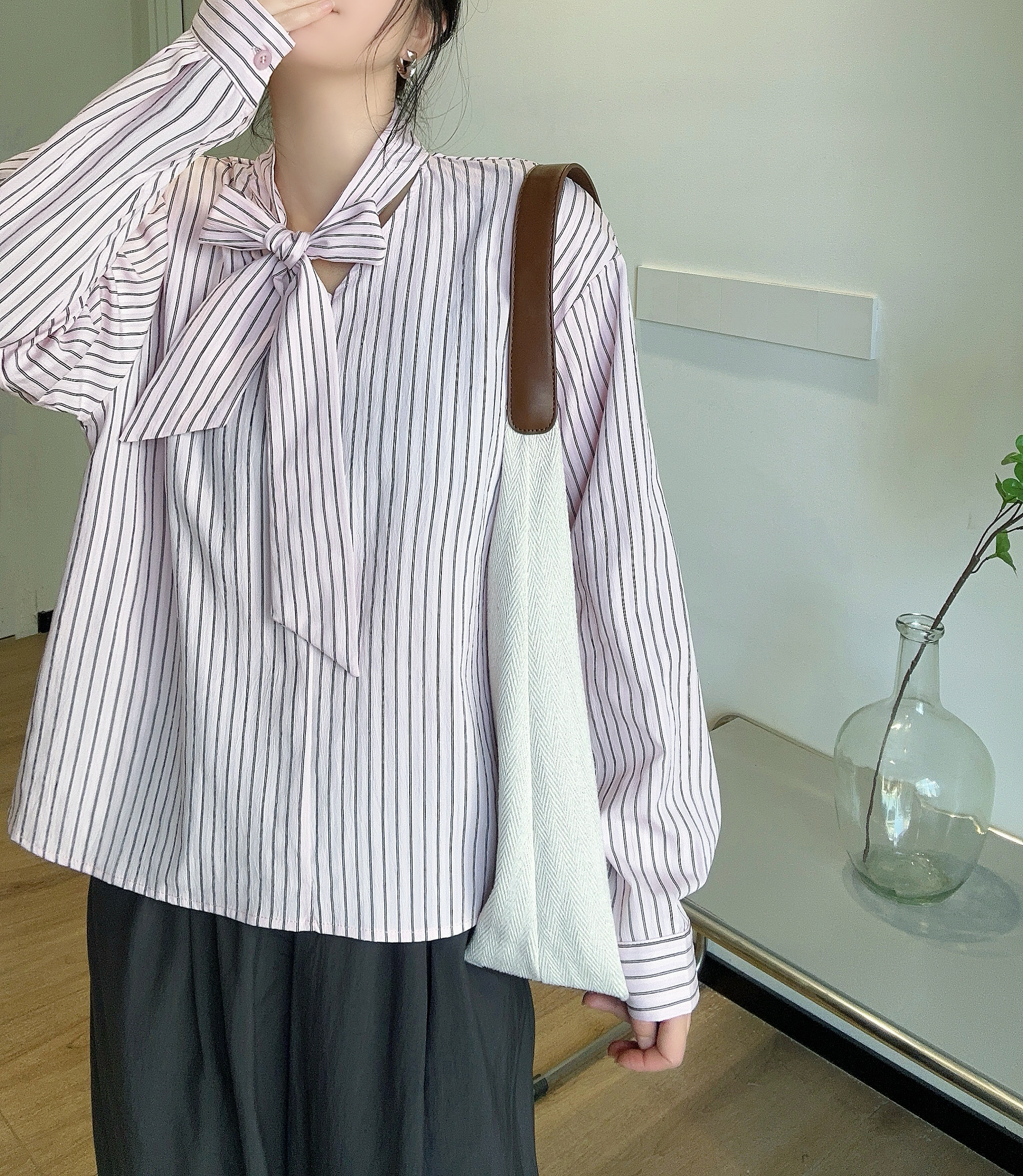 ボウタイストライプリンクルブラウス | 詳細画像9
