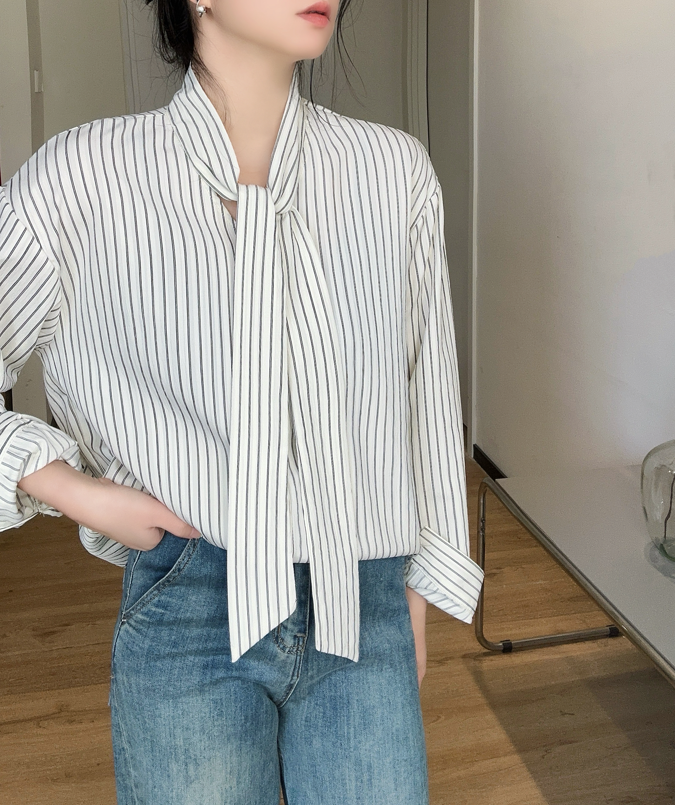 ボウタイストライプリンクルブラウス | 詳細画像13