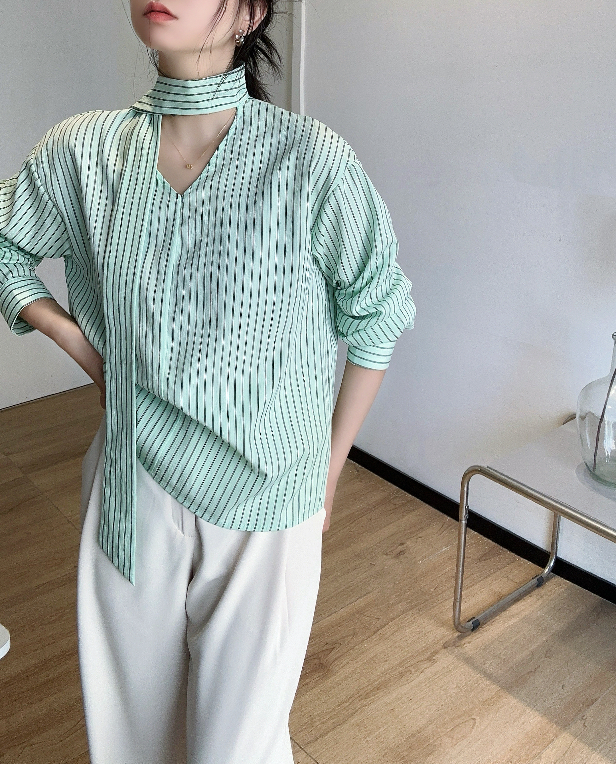 ボウタイストライプリンクルブラウス | 詳細画像6