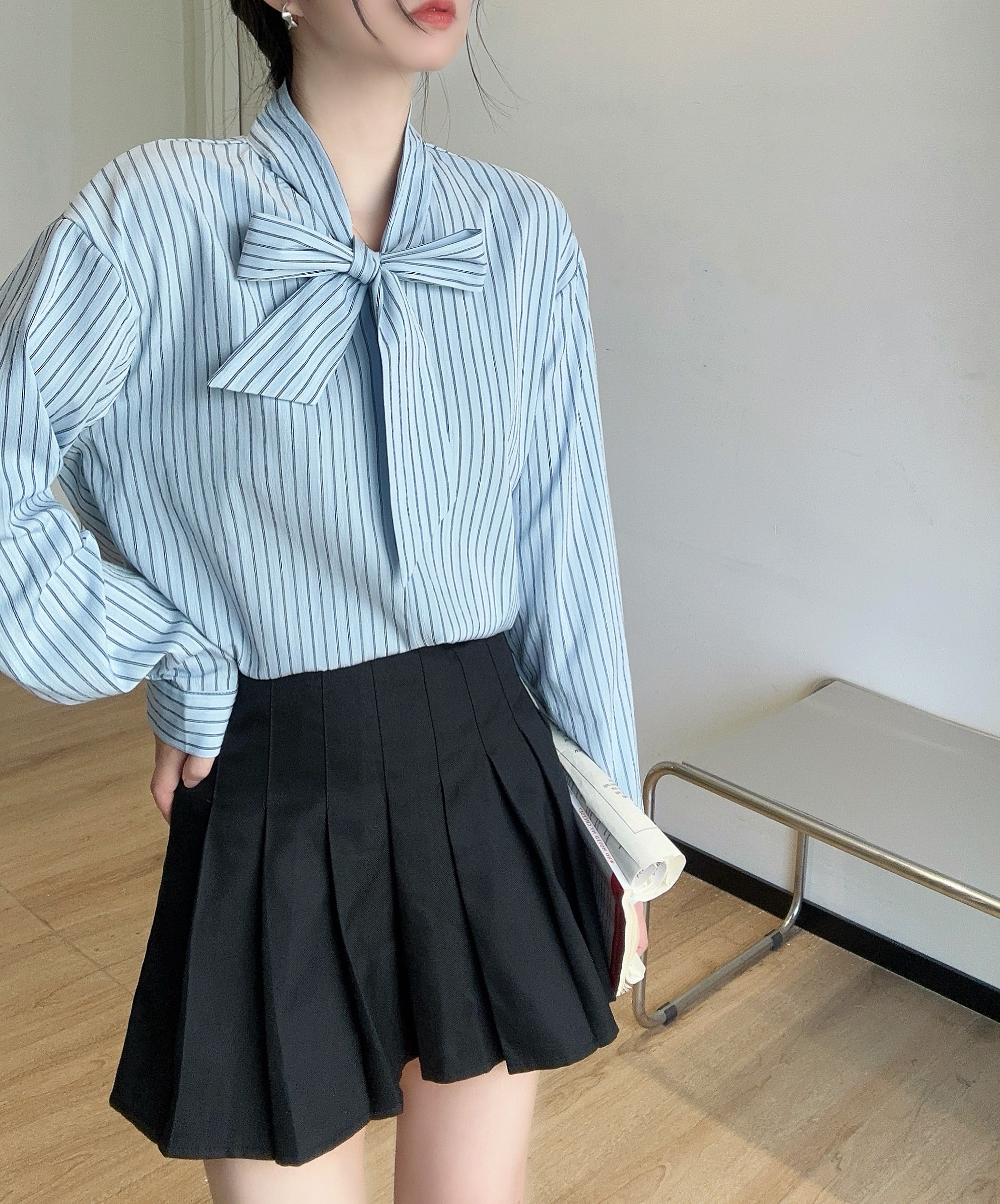 ボウタイストライプリンクルブラウス | 詳細画像4