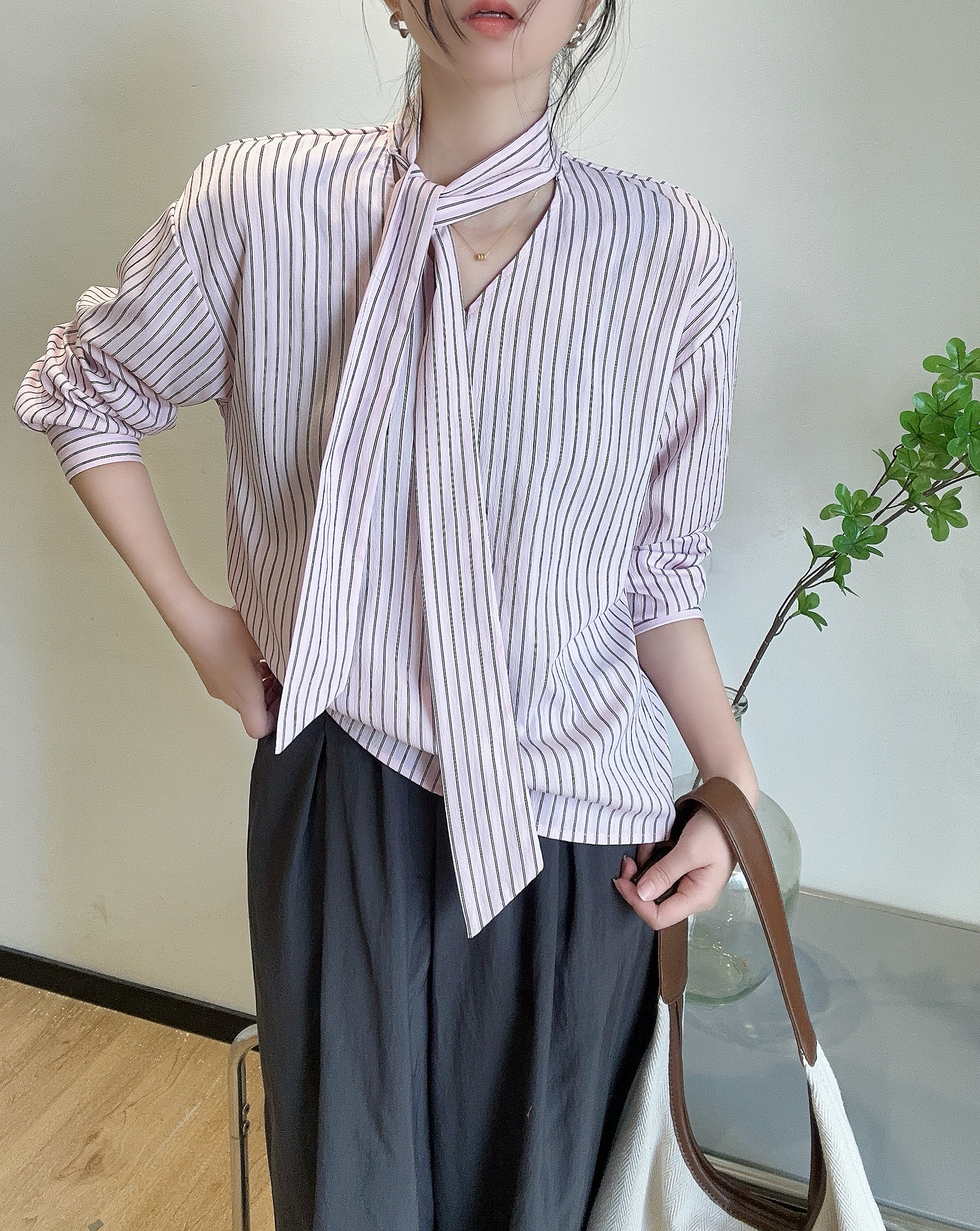 ボウタイストライプリンクルブラウス | 詳細画像7