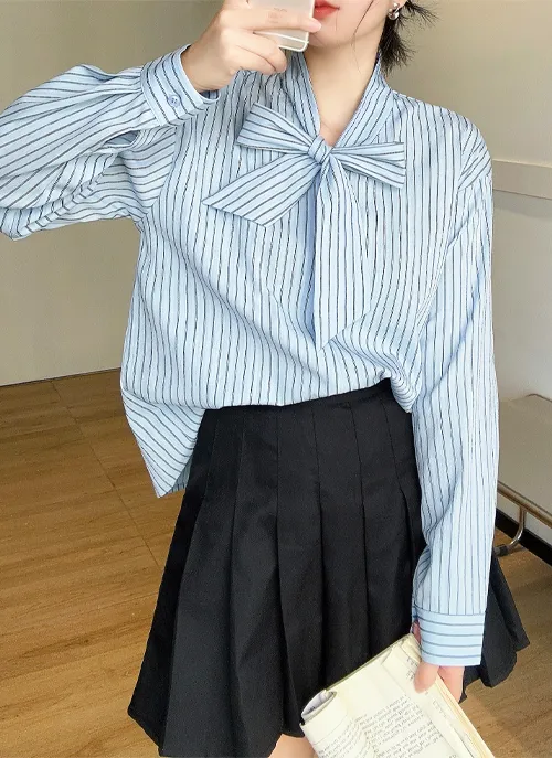 ボウタイストライプリンクルブラウス | 詳細画像1