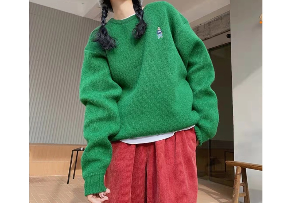ベア刺繍ラウンドネックルーズニット | 詳細画像8