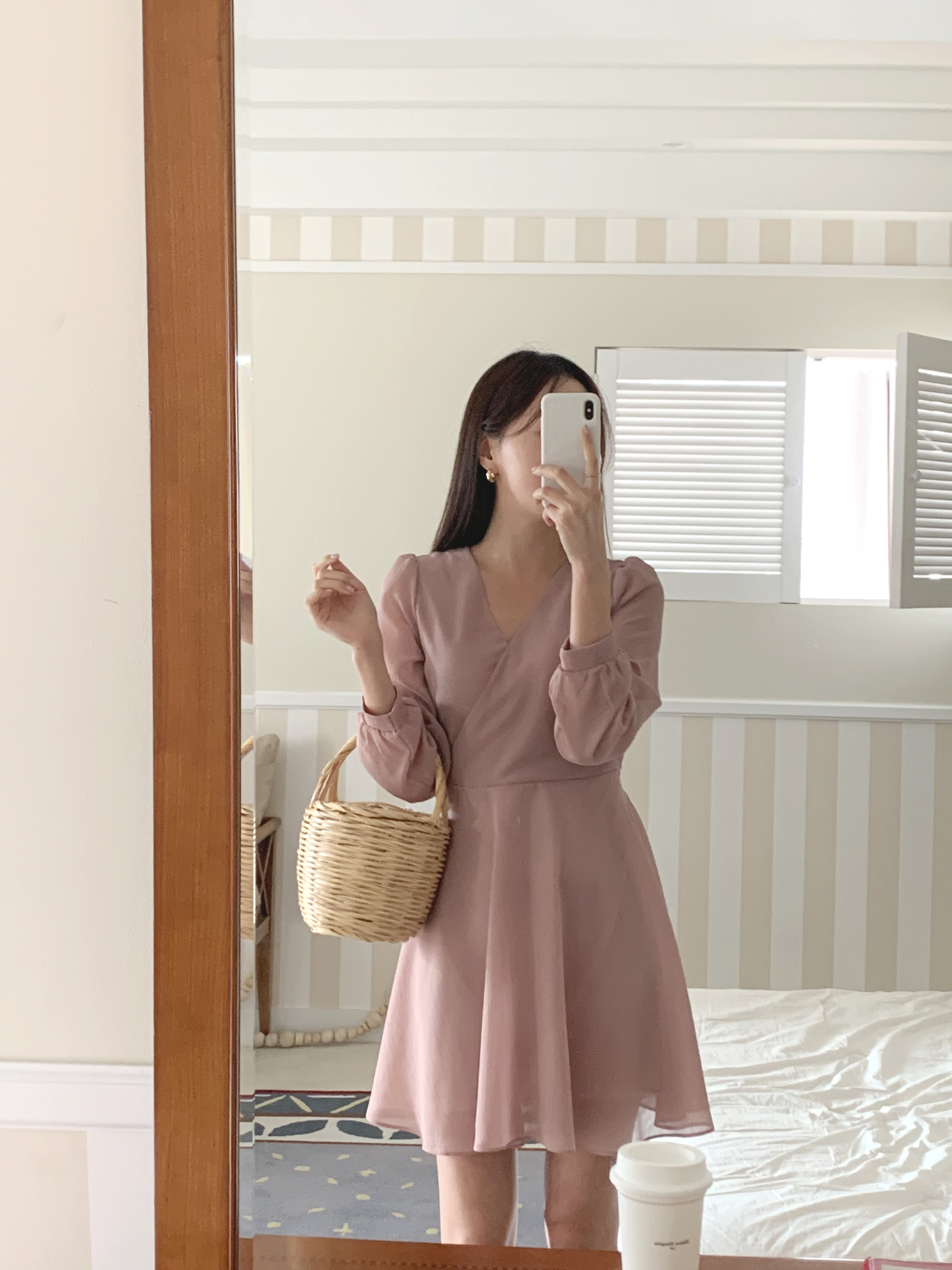 シフォンカシュクールパフリボンミニワンピース | 詳細画像7