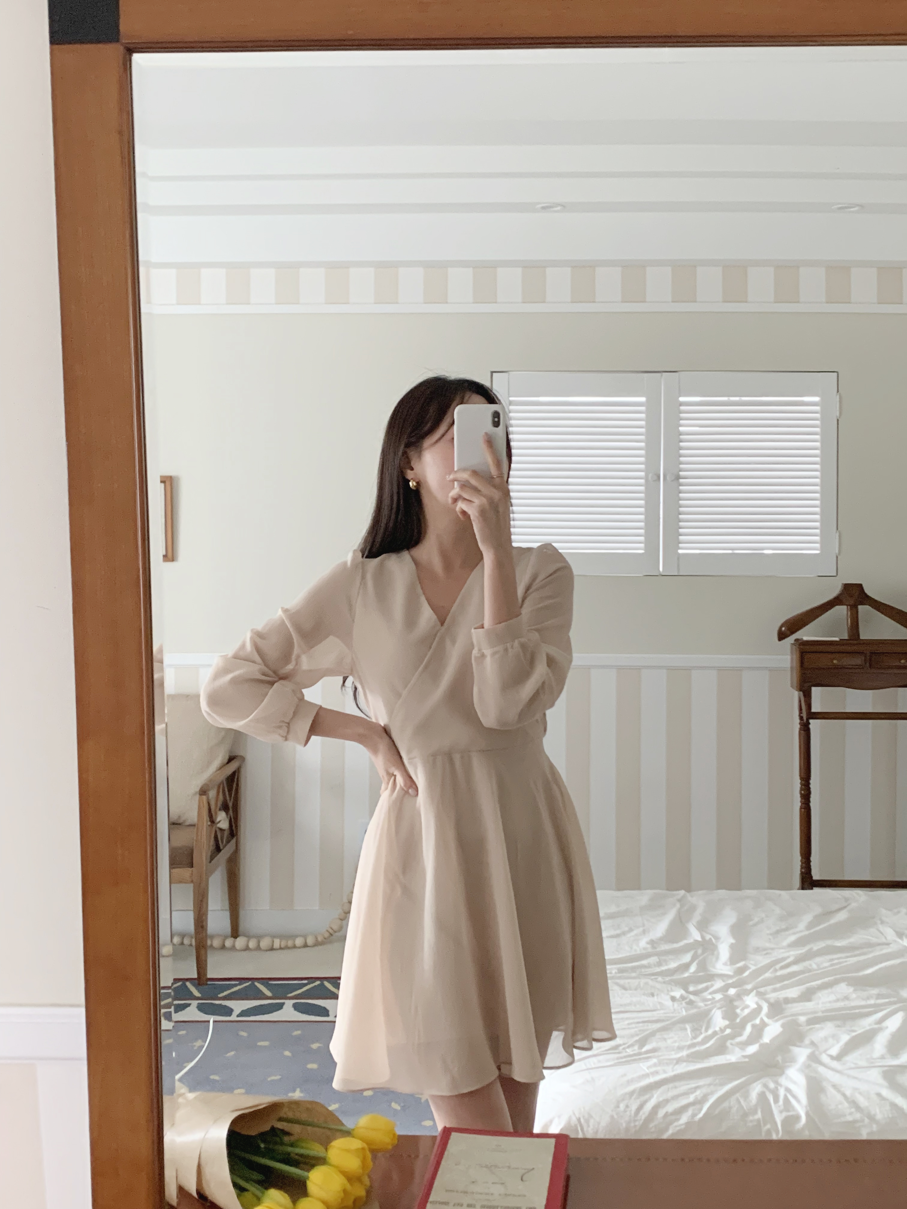 シフォンカシュクールパフリボンミニワンピース | 詳細画像12